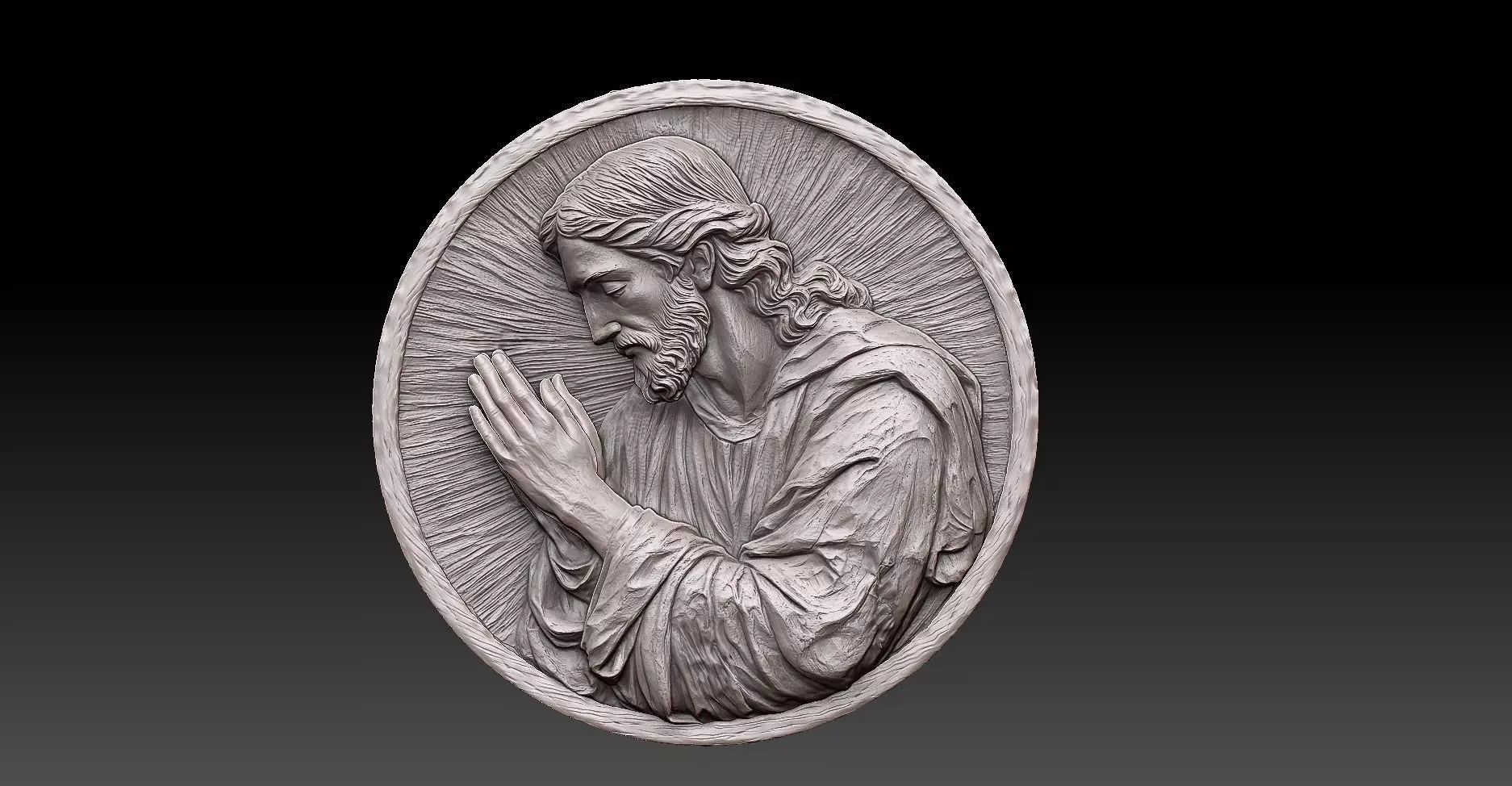 Jesus Christ  praying bas relief Medallion   3D print model_0