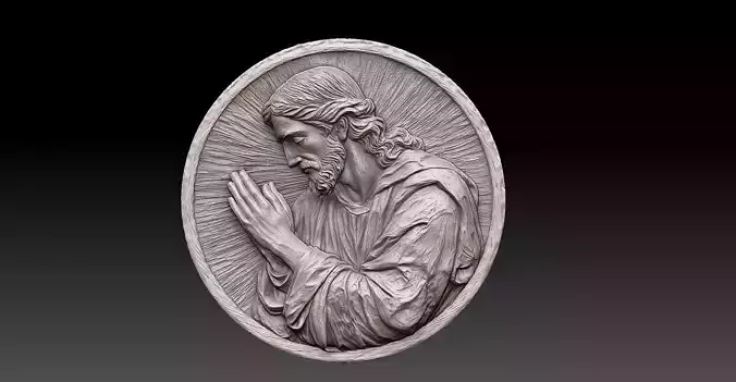 Jesus Christ  praying bas relief Medallion  