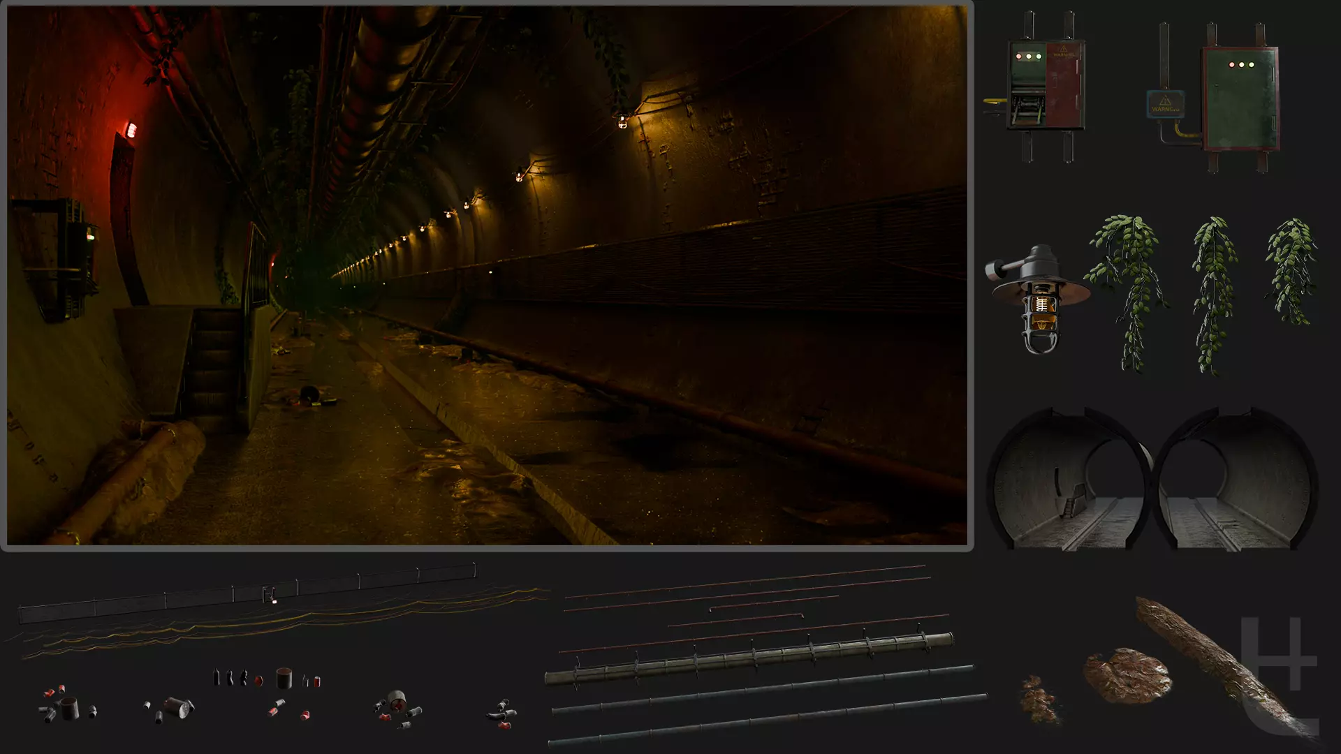 Underground Sewer Tunnel pack Low-poly 3D model_0