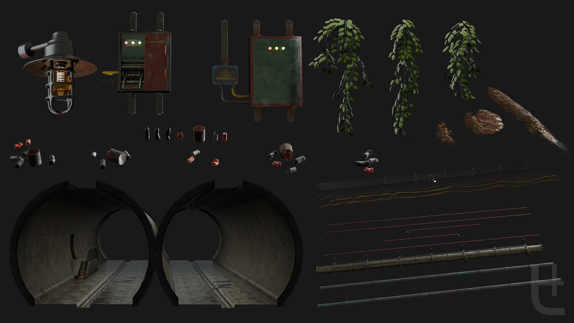Underground Sewer Tunnel pack Low-poly 3D model_5