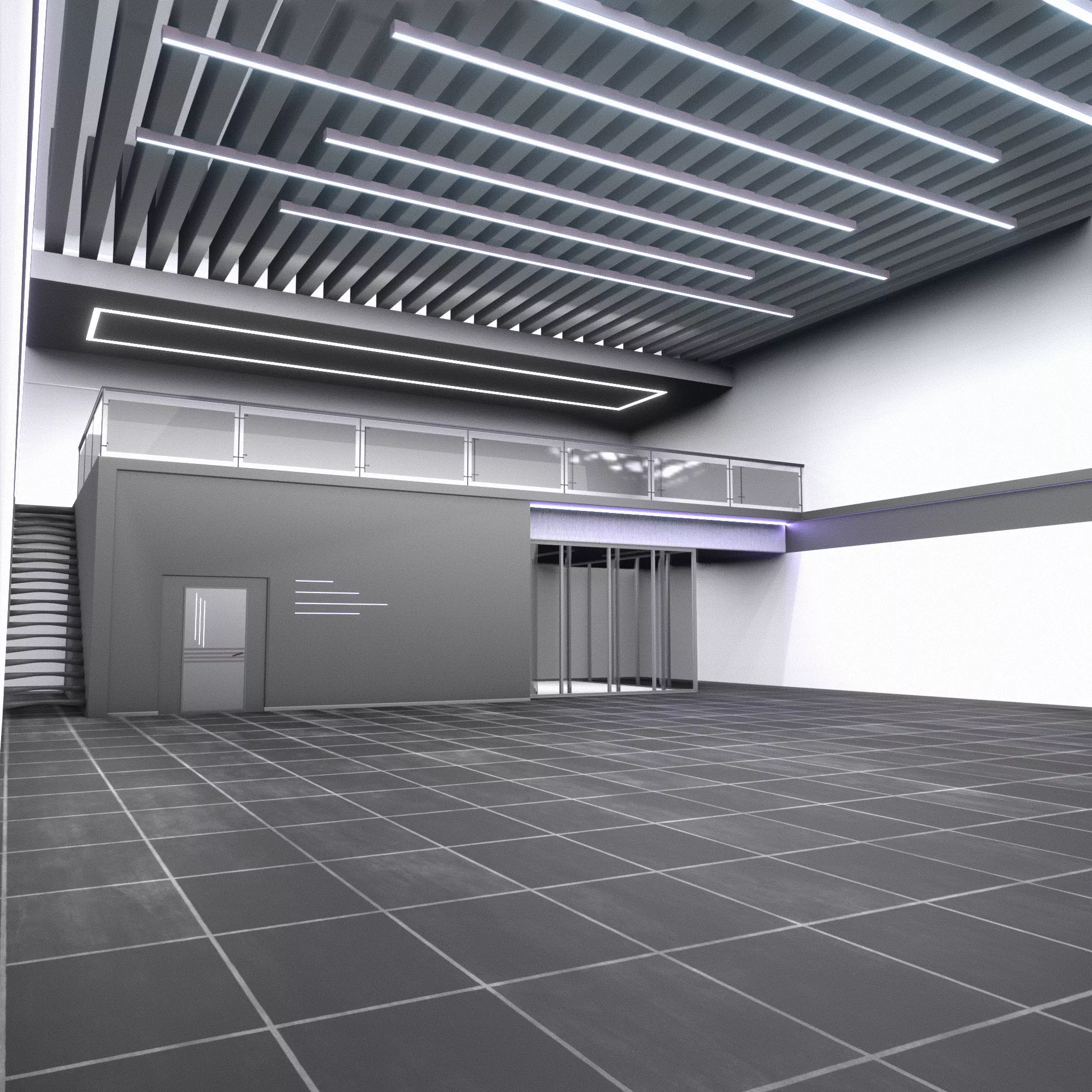 car STUDIO SCENE warehouse 3D future futuristic 3D model_0