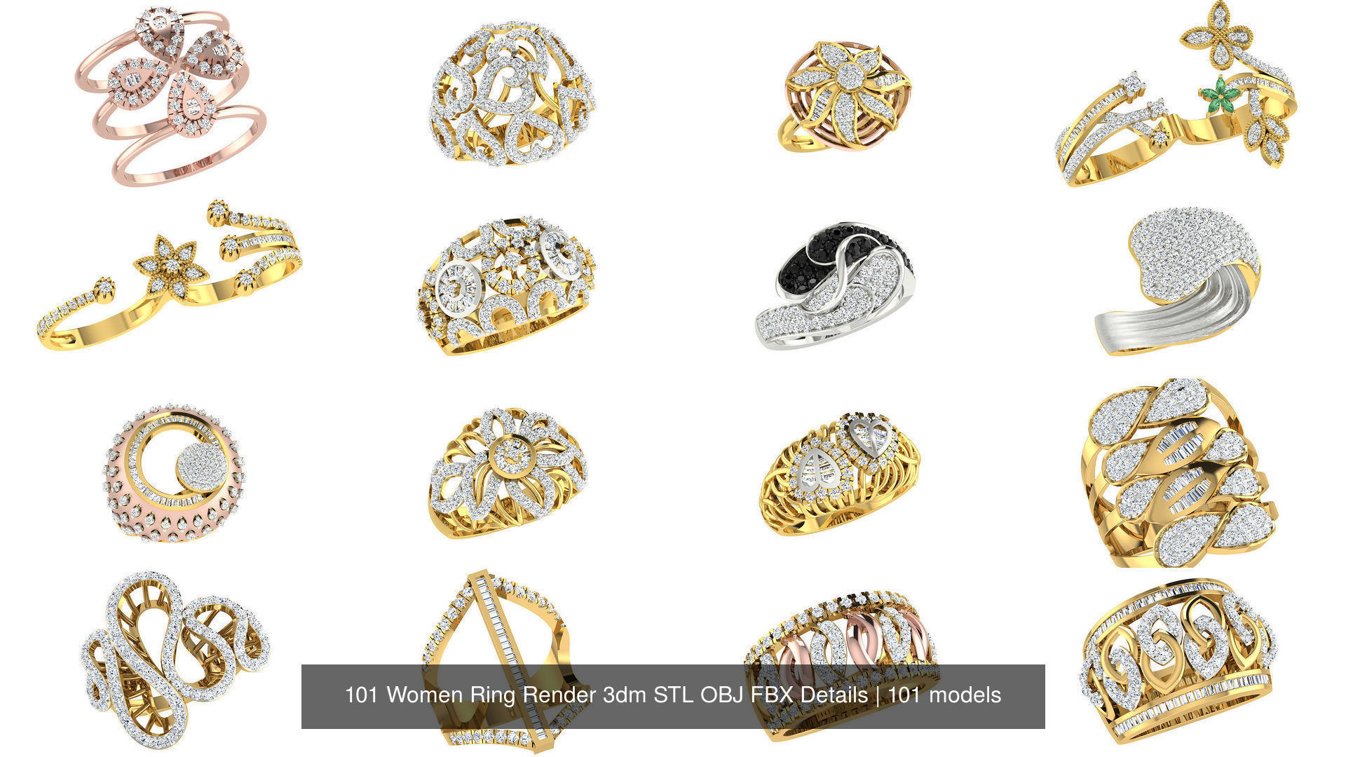 101 Women Ring Render 3dm STL OBJ FBX Details 3D Model Collection_12