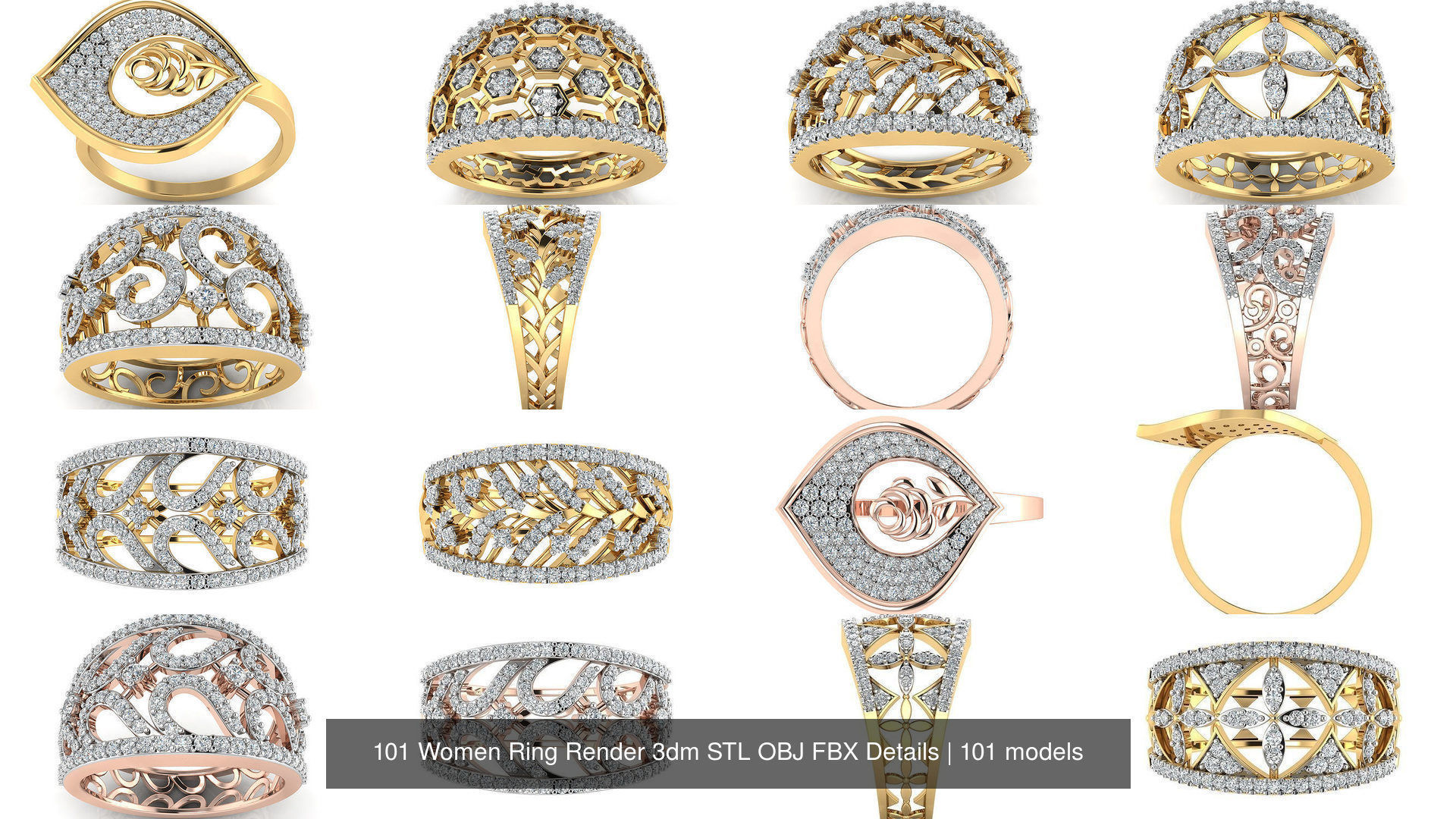 101 Women Ring Render 3dm STL OBJ FBX Details 3D Model Collection_13