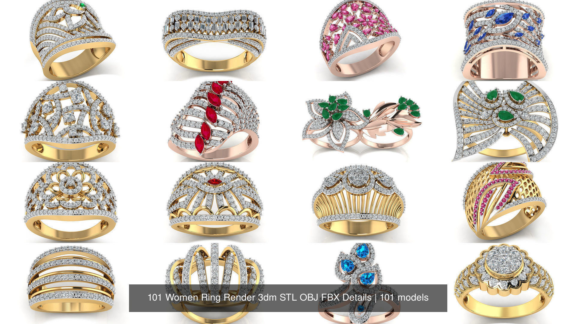 101 Women Ring Render 3dm STL OBJ FBX Details 3D Model Collection_16