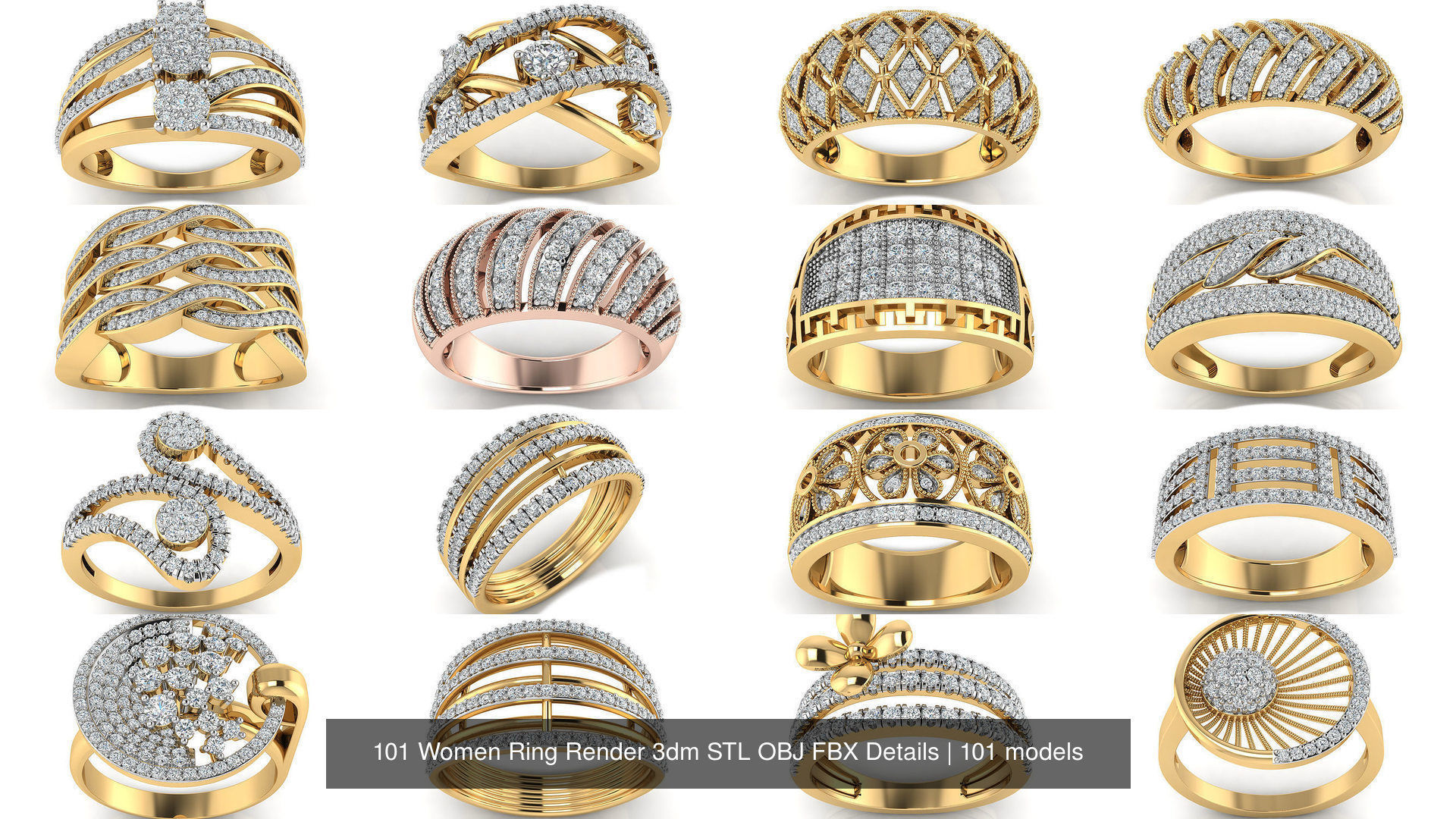 101 Women Ring Render 3dm STL OBJ FBX Details 3D Model Collection_17