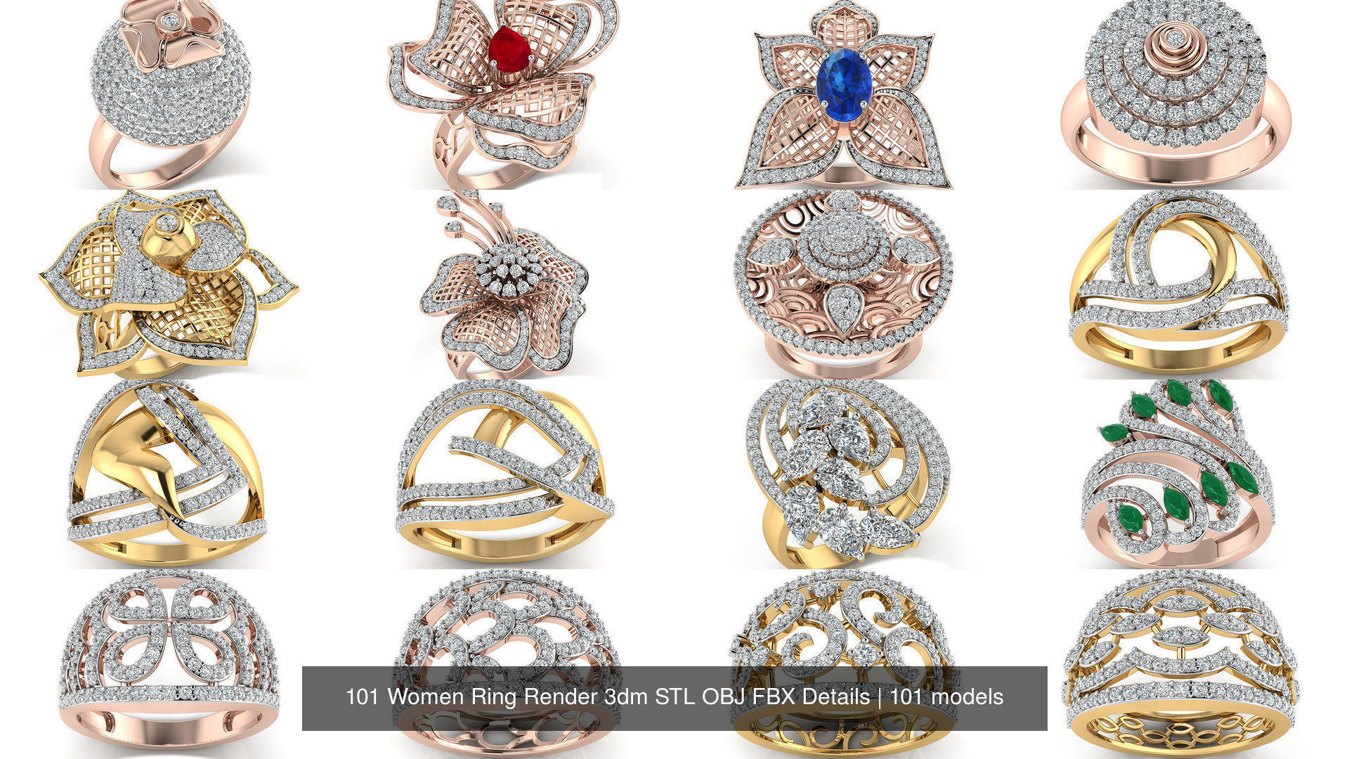 101 Women Ring Render 3dm STL OBJ FBX Details 3D Model Collection_14
