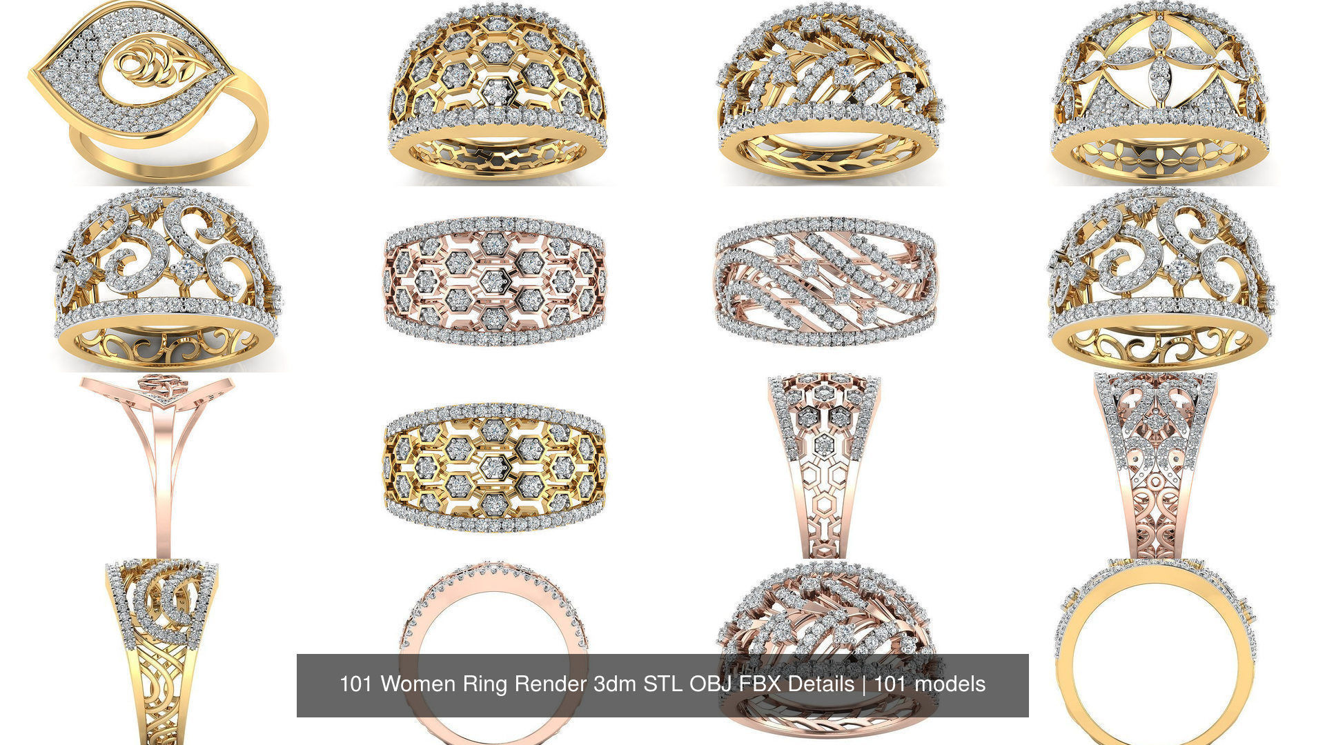 101 Women Ring Render 3dm STL OBJ FBX Details 3D Model Collection_19