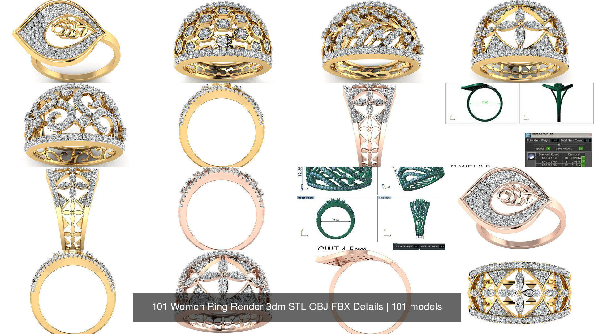 101 Women Ring Render 3dm STL OBJ FBX Details 3D Model Collection_24