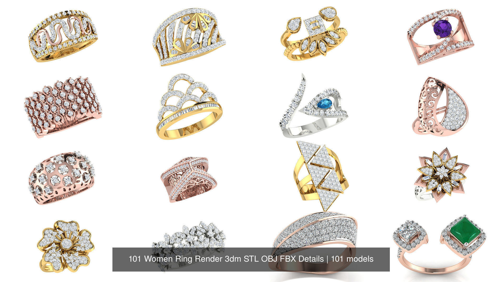 101 Women Ring Render 3dm STL OBJ FBX Details 3D Model Collection_10