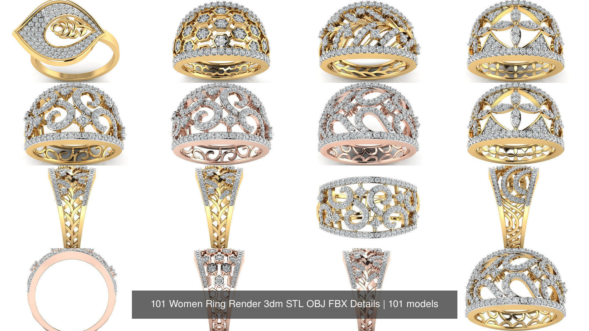 101 Women Ring Render 3dm STL OBJ FBX Details 3D Model Collection_29