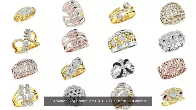 101 Women Ring Render 3dm STL OBJ FBX Details 3D Model Collection