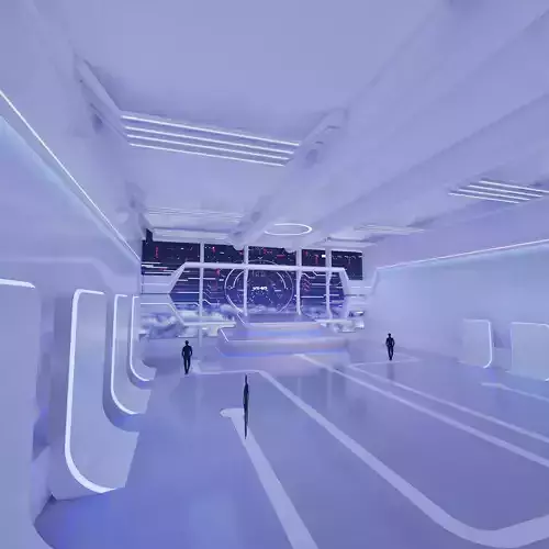 Sci Fi Exhibition Hall Interior with real world 3D model