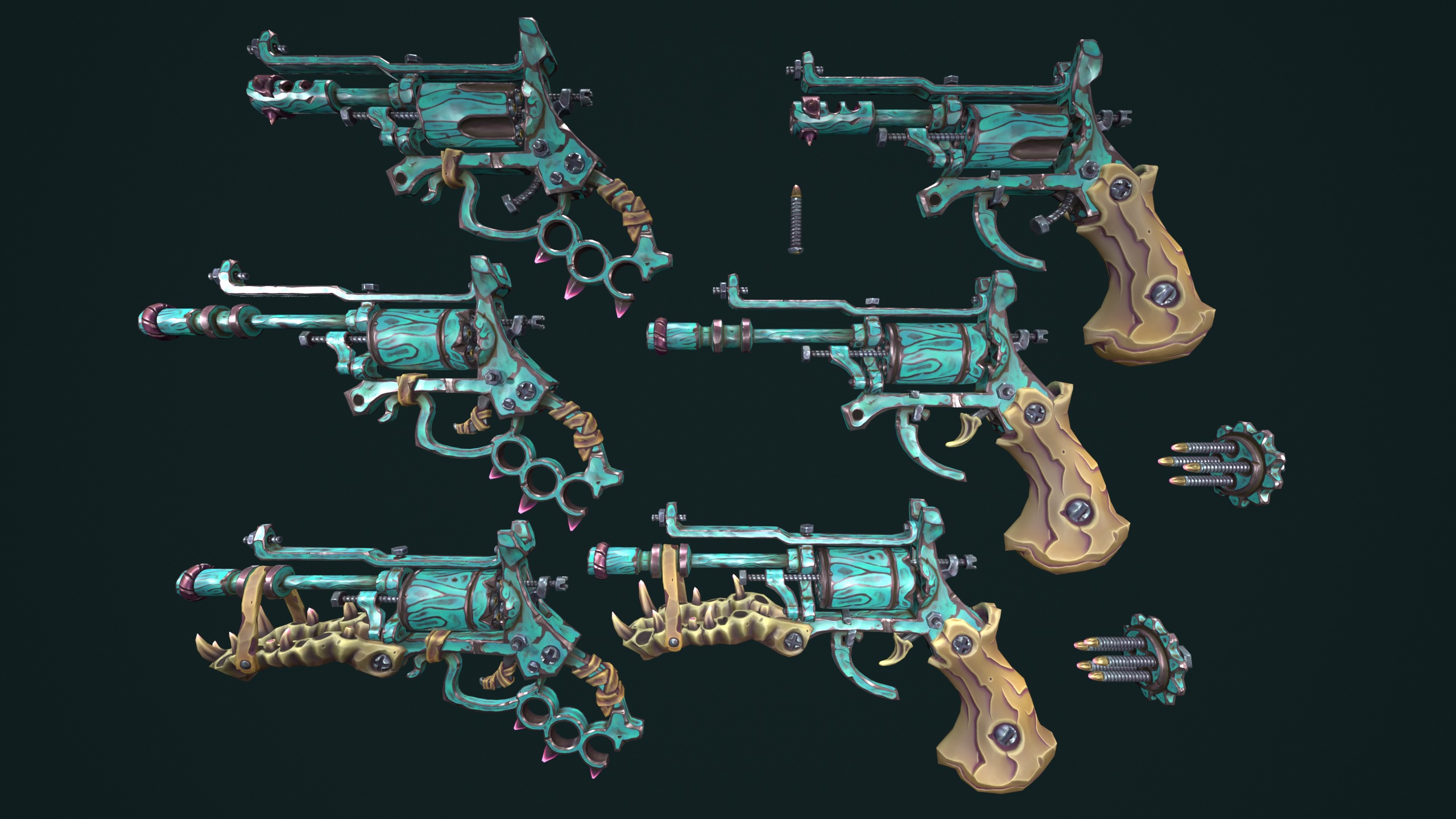 Modular stylized desert revolver Low-poly 3D model_16