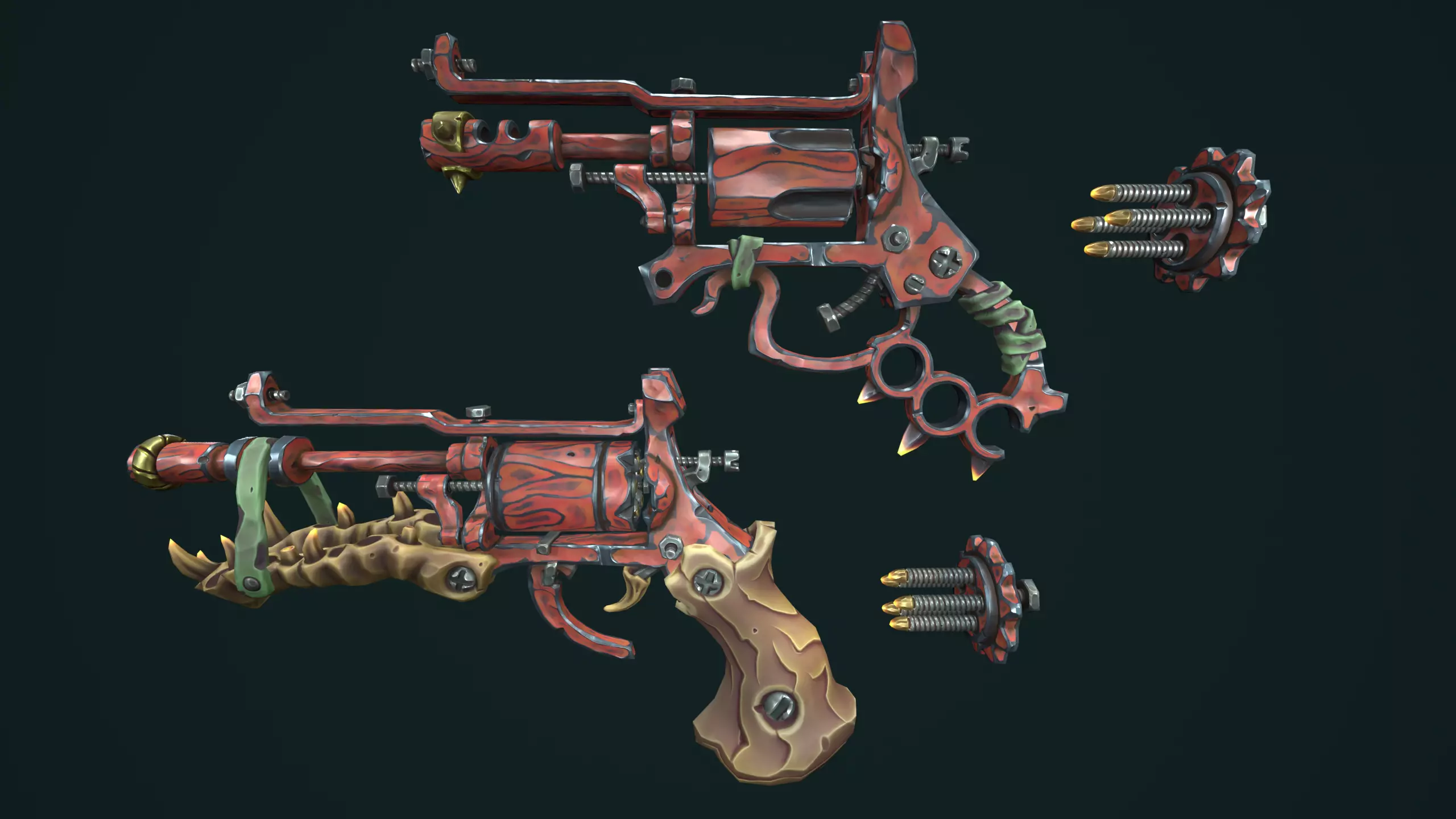 Modular stylized desert revolver Low-poly 3D model_0
