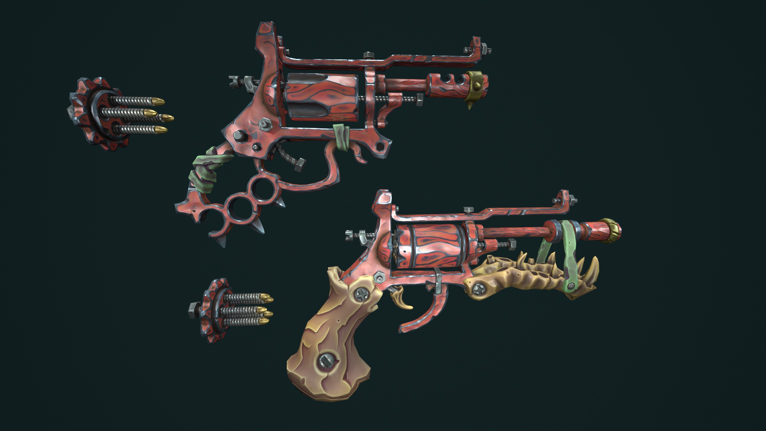 Modular stylized desert revolver Low-poly 3D model_10