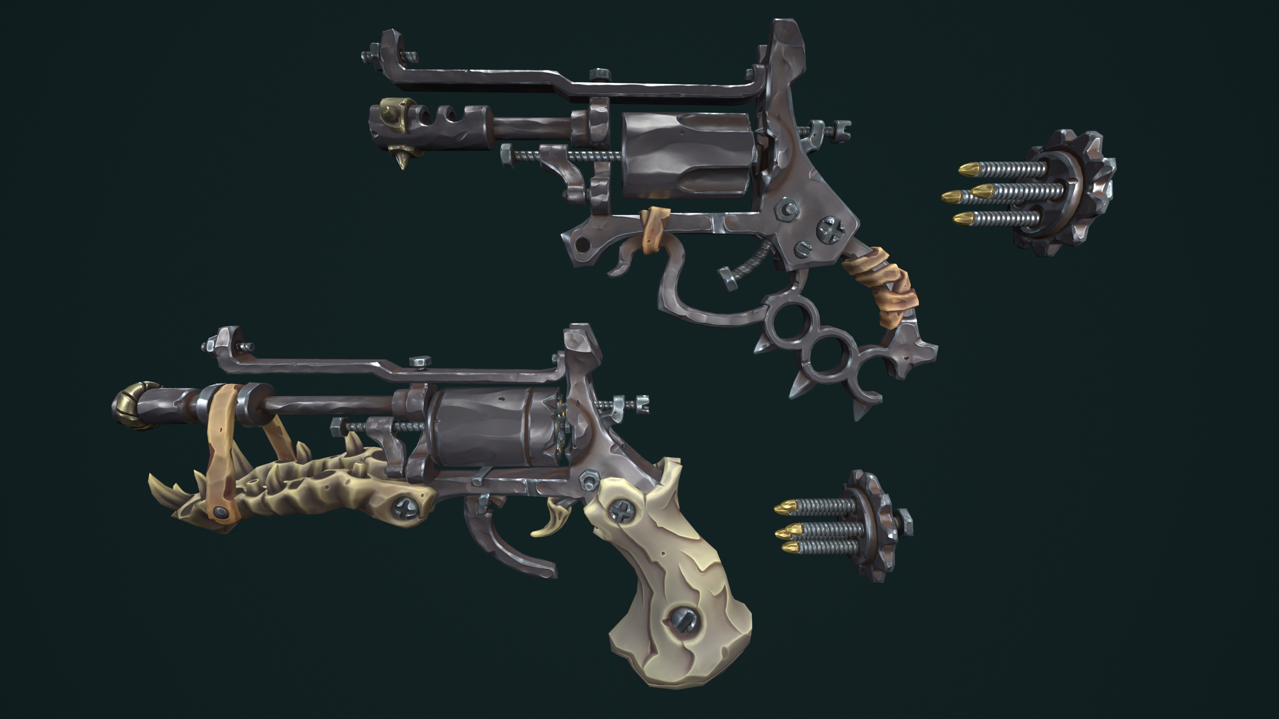 Modular stylized desert revolver Low-poly 3D model_9