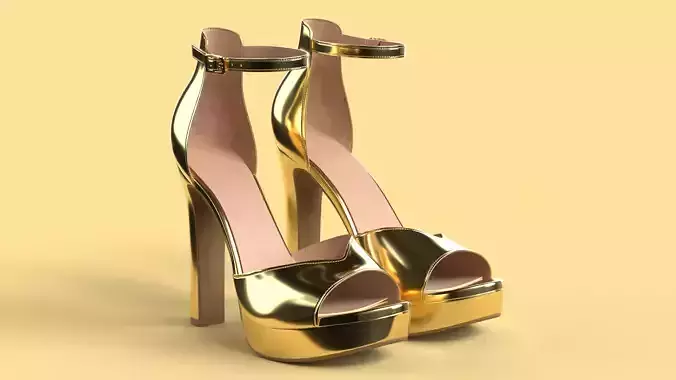 Unbranded Sandal 01 Women Platform Sandal Gold Low-poly 3D model