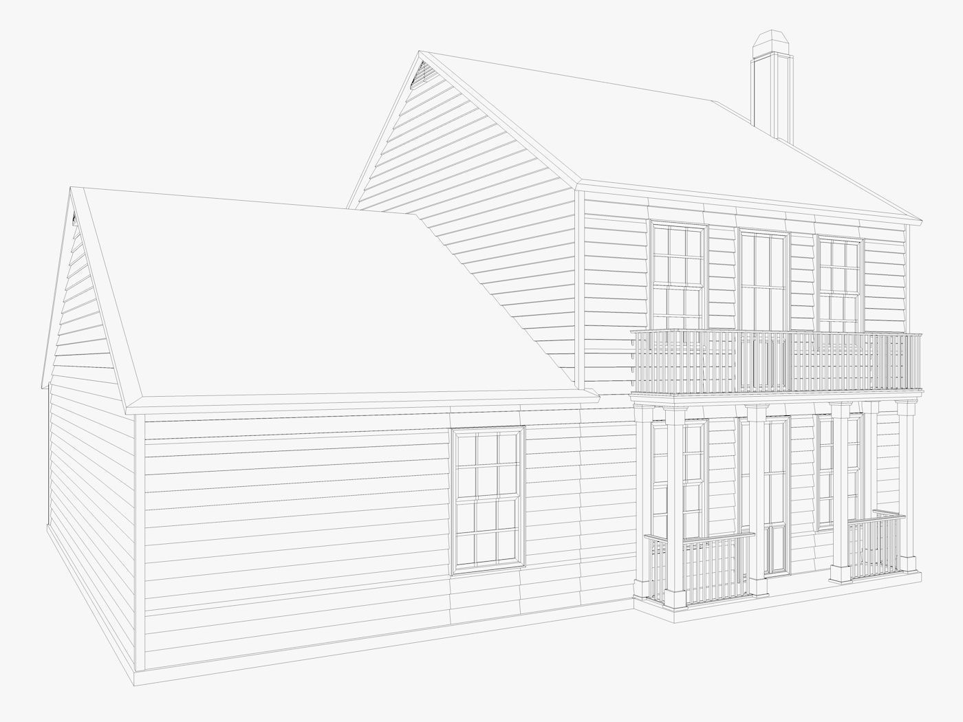 Classical American Houses Collection Low-poly 3D model_9