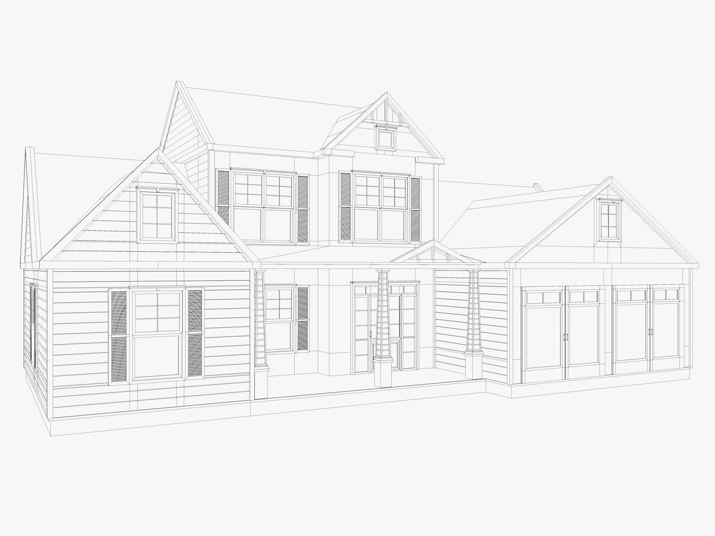 Classical American Houses Collection Low-poly 3D model_19
