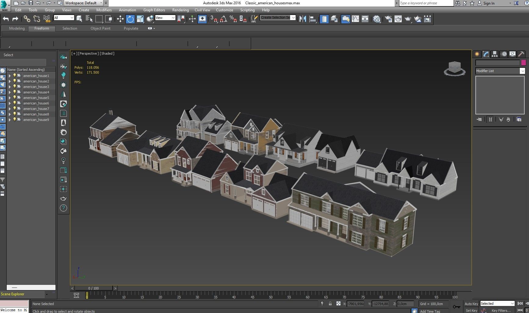 Classical American Houses Collection Low-poly 3D model_43