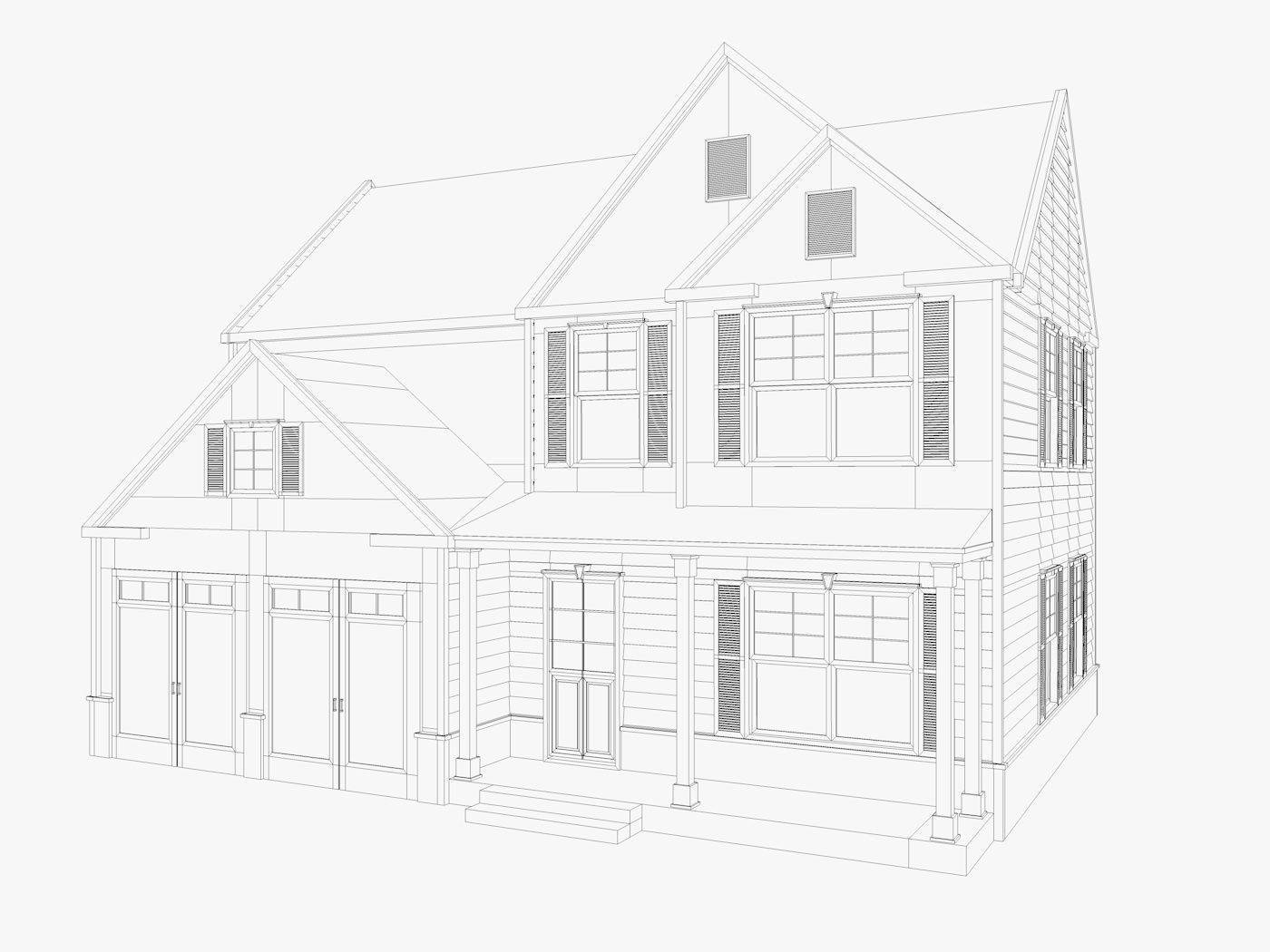 Classical American Houses Collection Low-poly 3D model_31