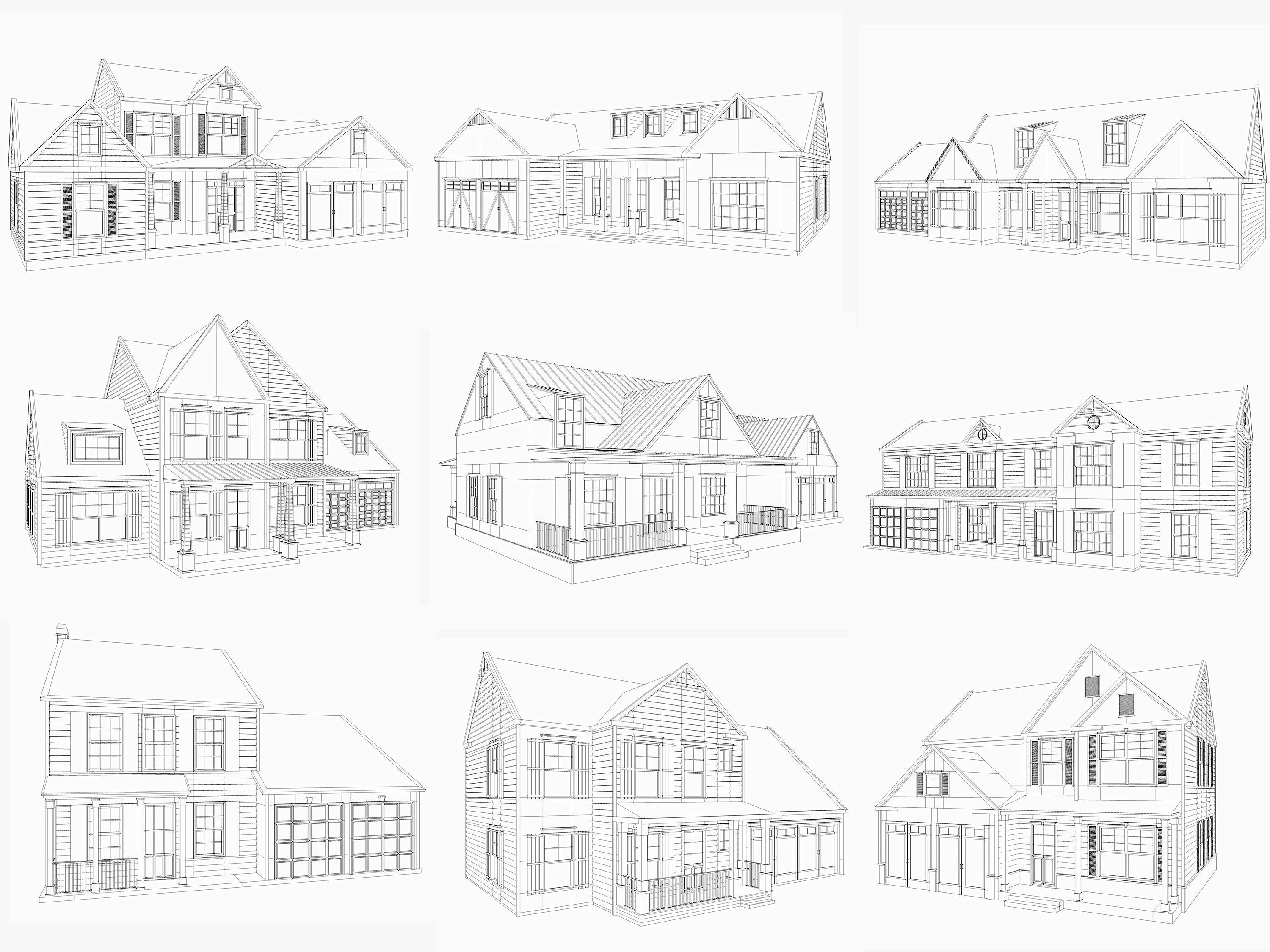 Classical American Houses Collection Low-poly 3D model_1