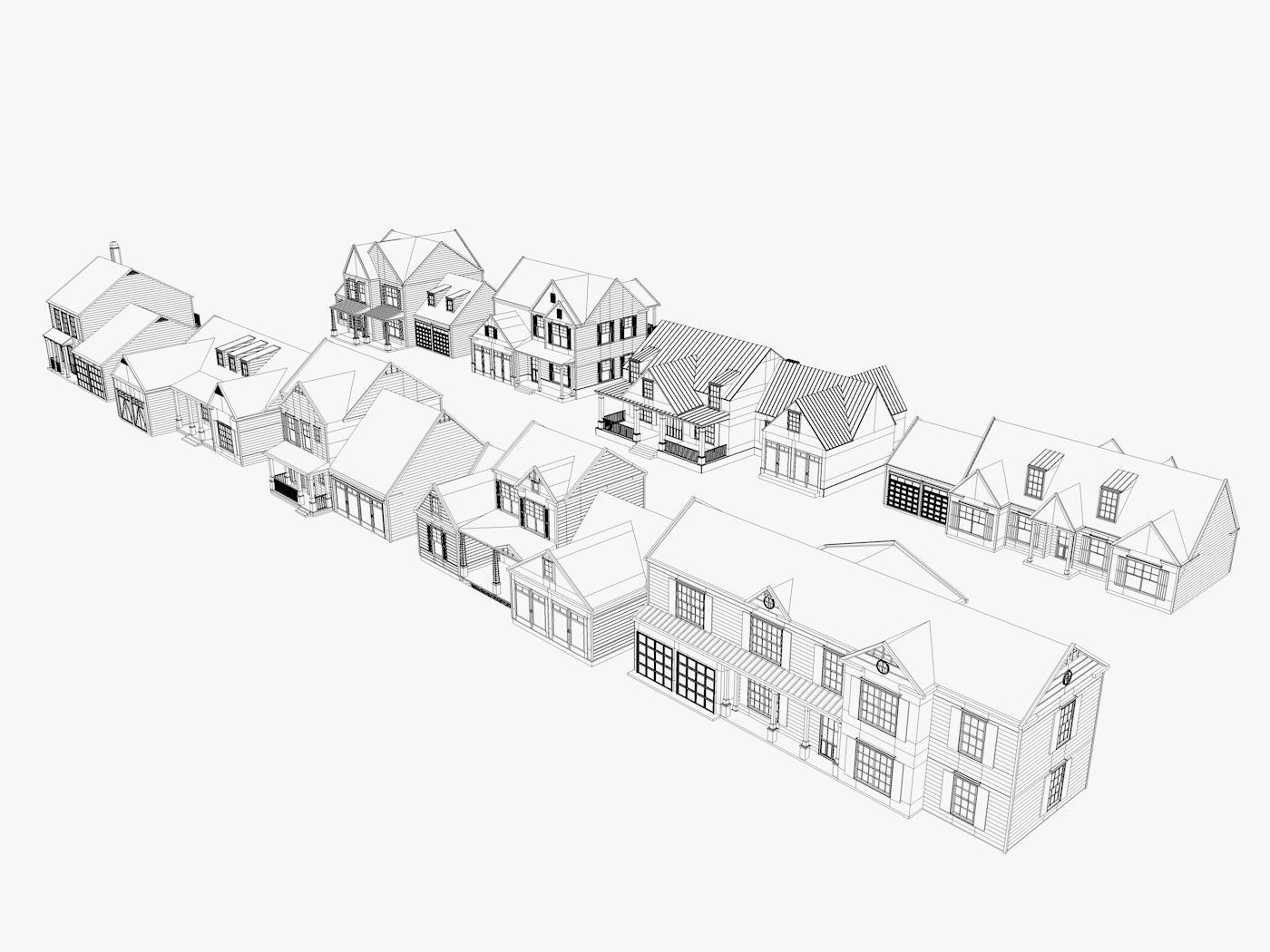 Classical American Houses Collection Low-poly 3D model_5