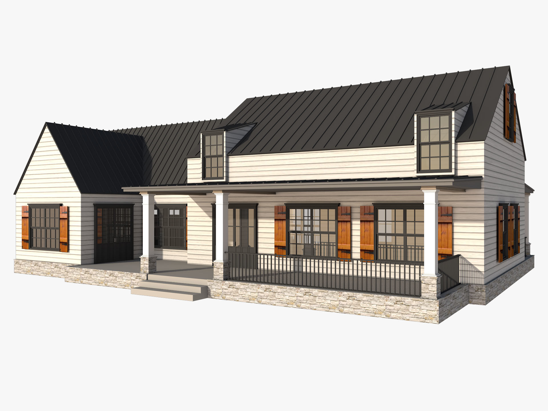 Classical American Houses Collection Low-poly 3D model_36