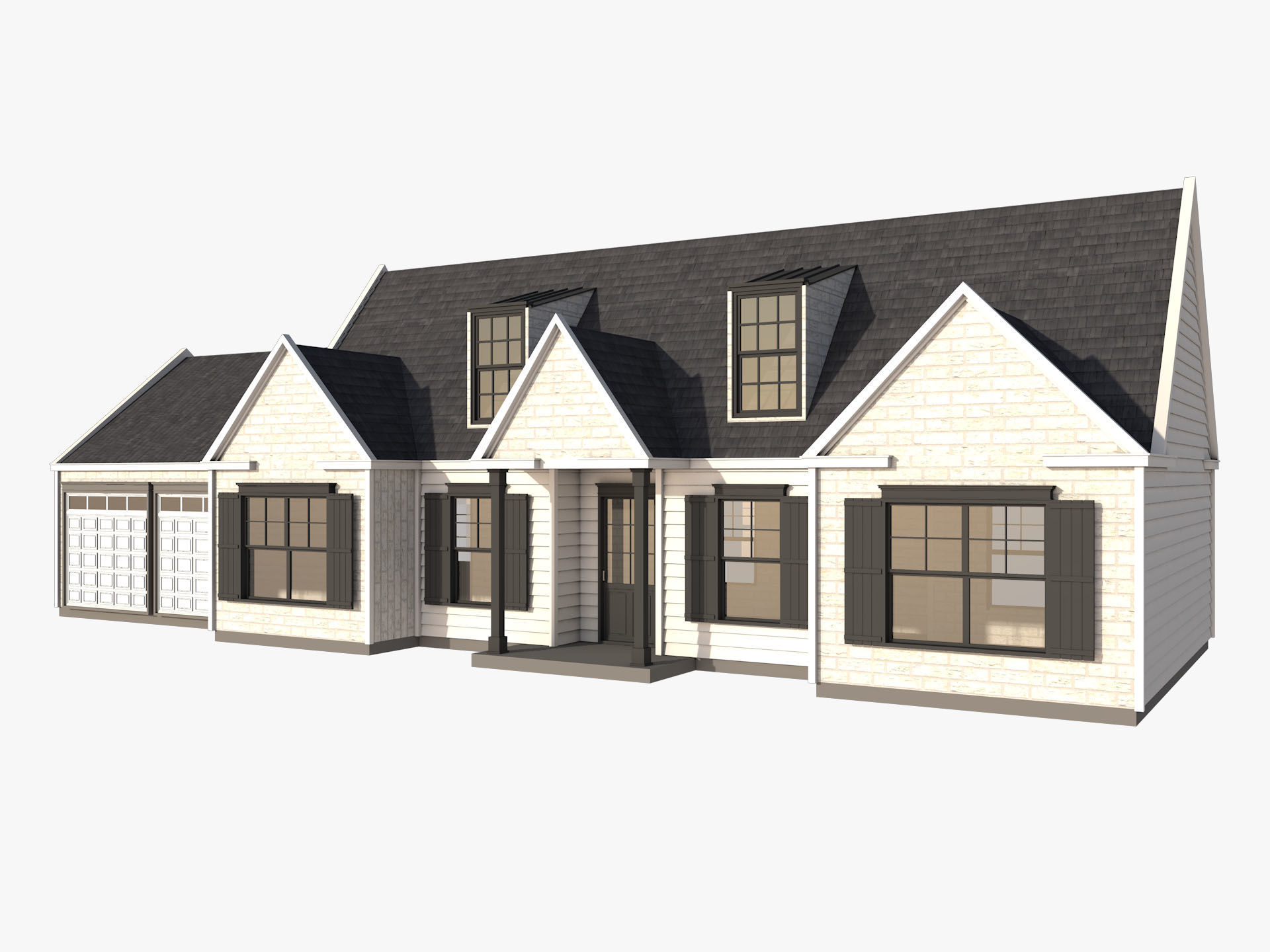 Classical American Houses Collection Low-poly 3D model_38