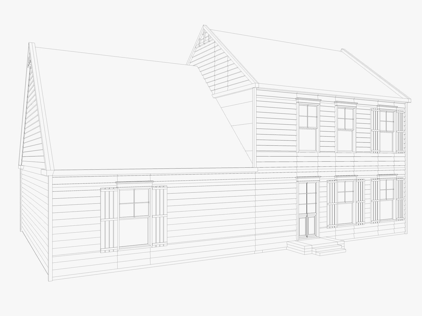 Classical American Houses Collection Low-poly 3D model_17