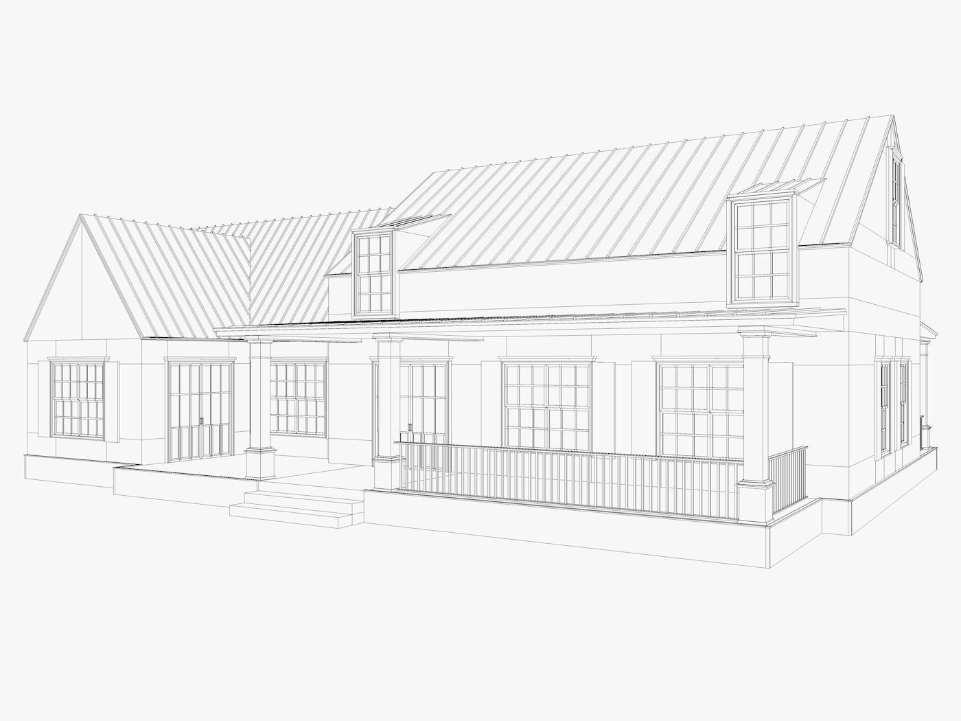 Classical American Houses Collection Low-poly 3D model_37