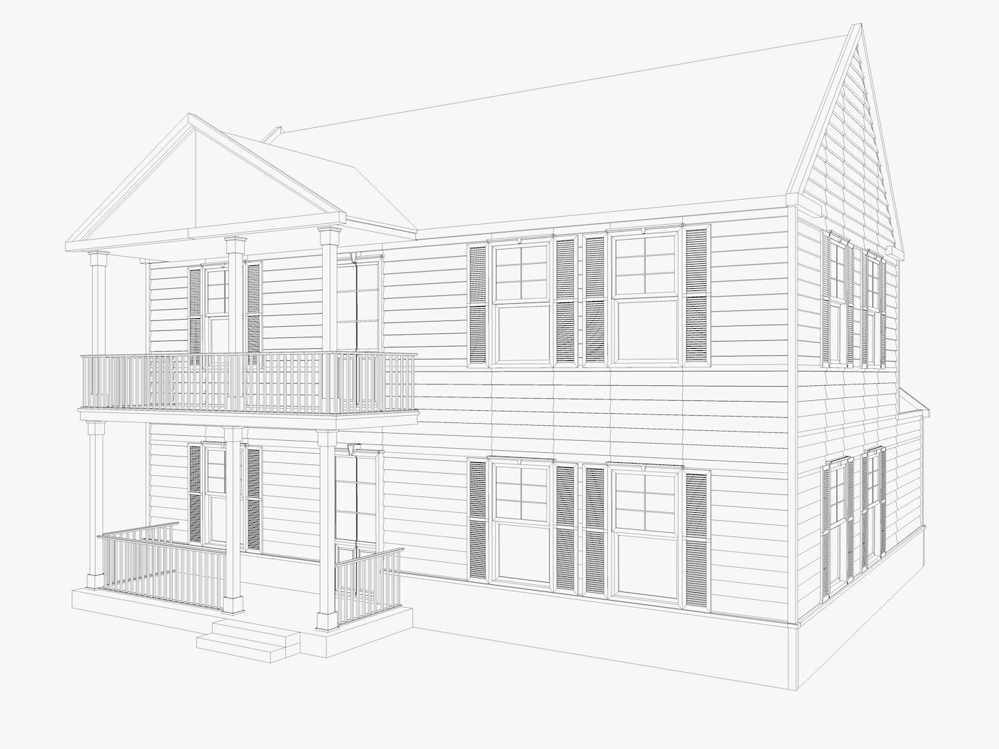 Classical American Houses Collection Low-poly 3D model_33
