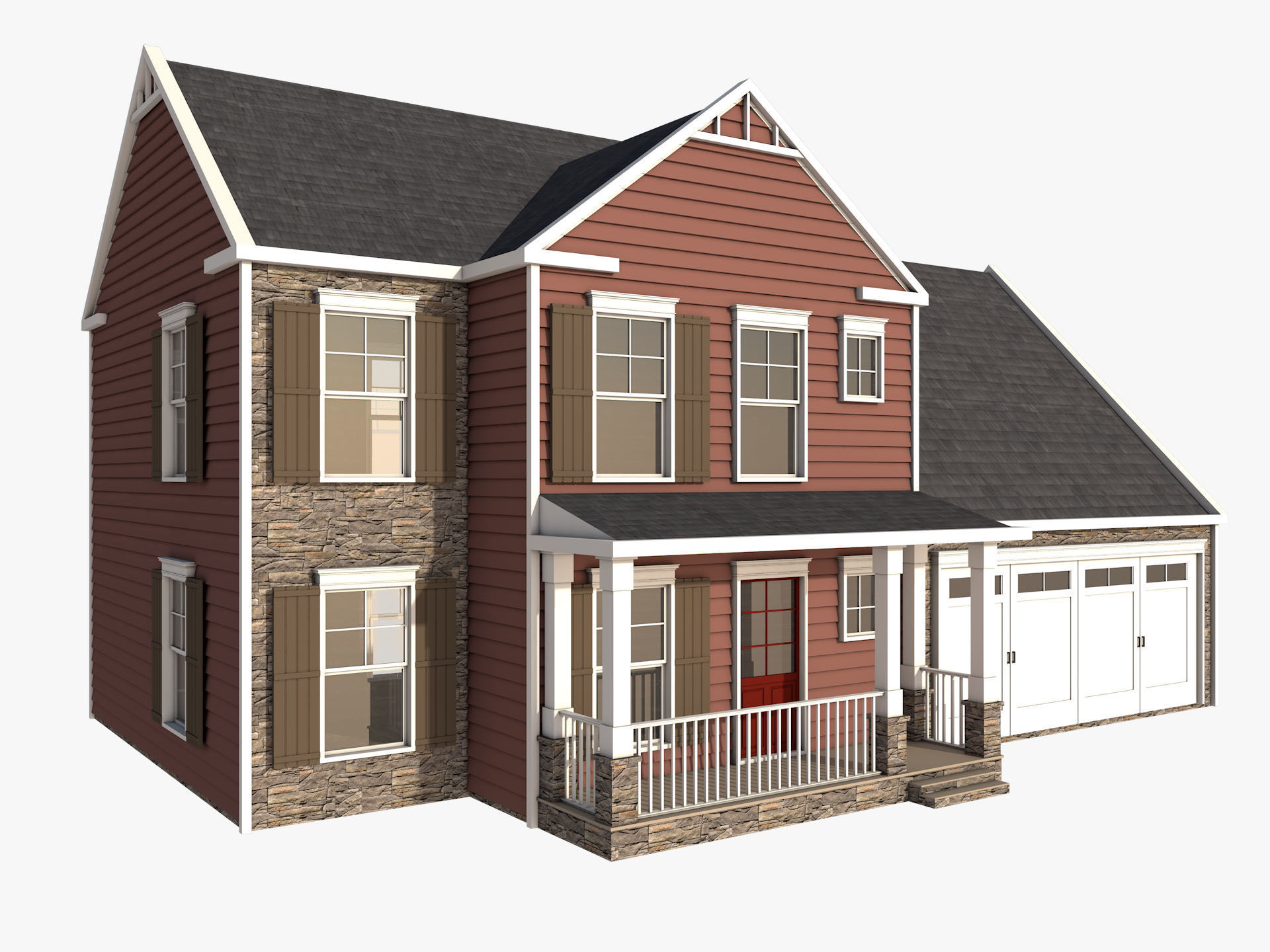 Classical American Houses Collection Low-poly 3D model_14