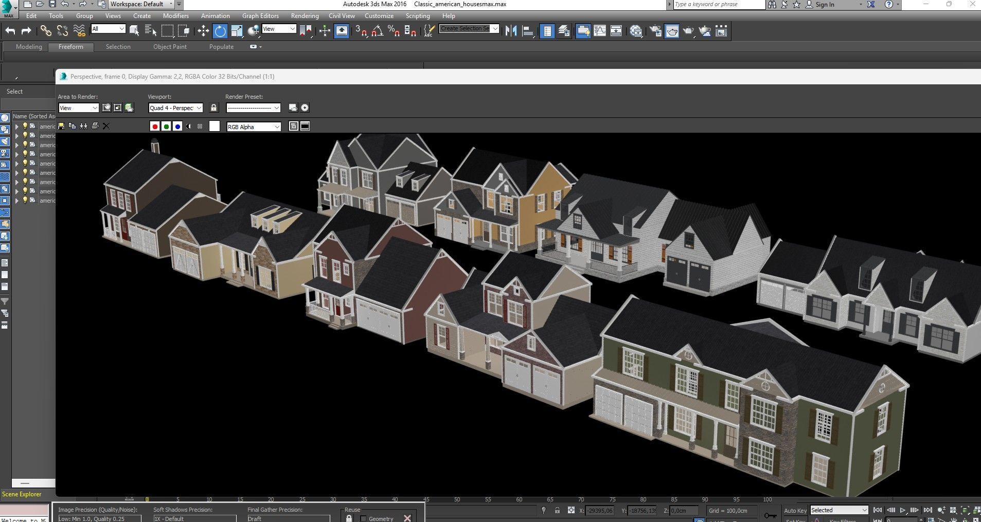 Classical American Houses Collection Low-poly 3D model_44