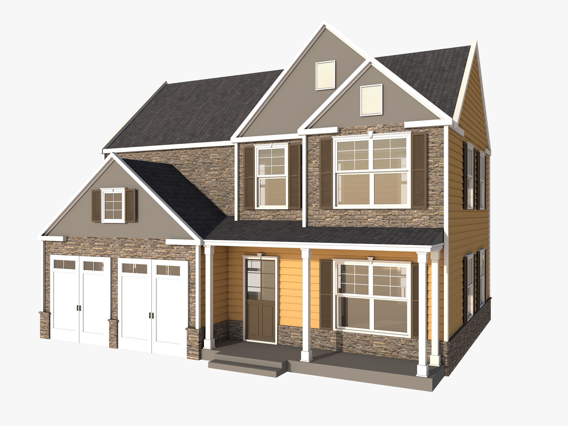 Classical American Houses Collection Low-poly 3D model_30