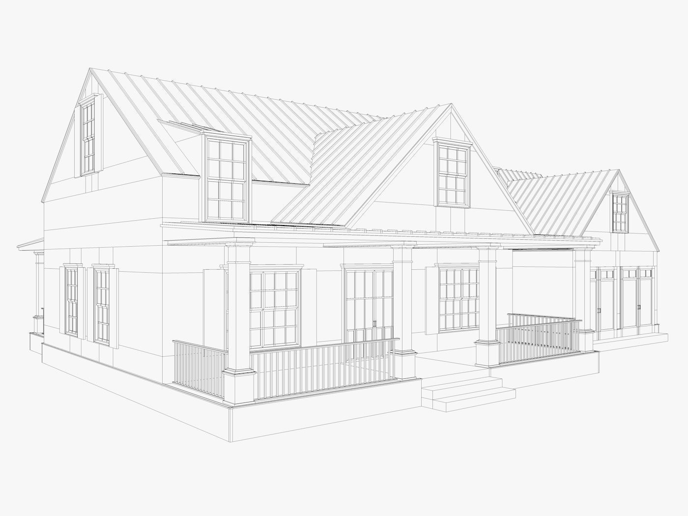 Classical American Houses Collection Low-poly 3D model_35