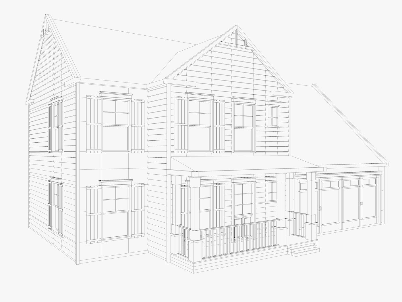 Classical American Houses Collection Low-poly 3D model_15