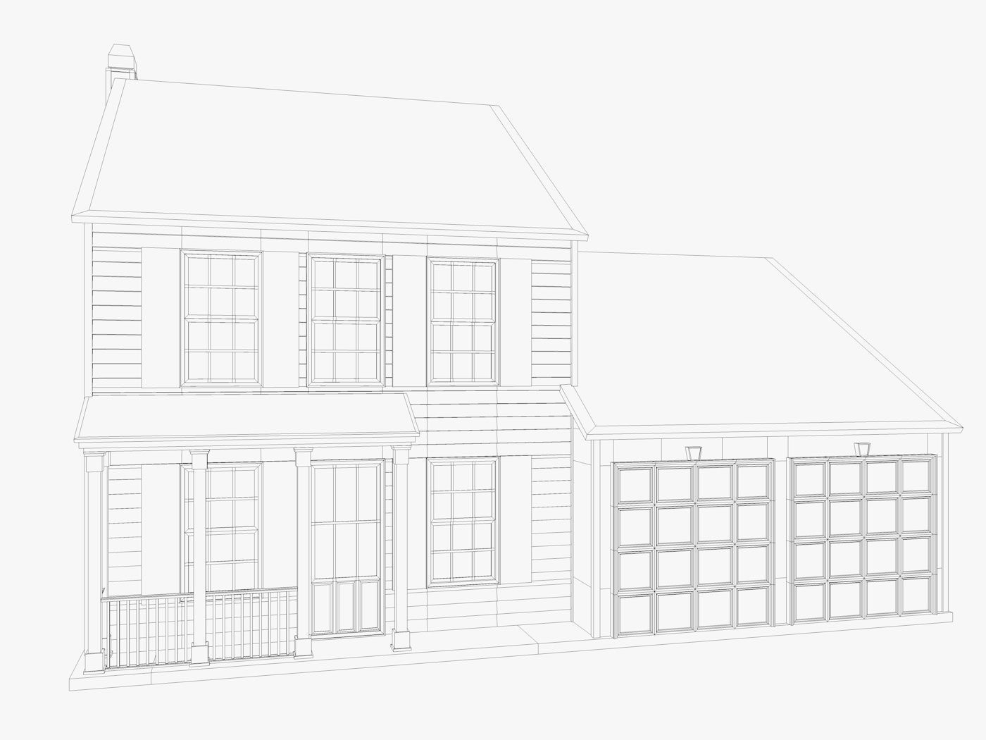 Classical American Houses Collection Low-poly 3D model_7