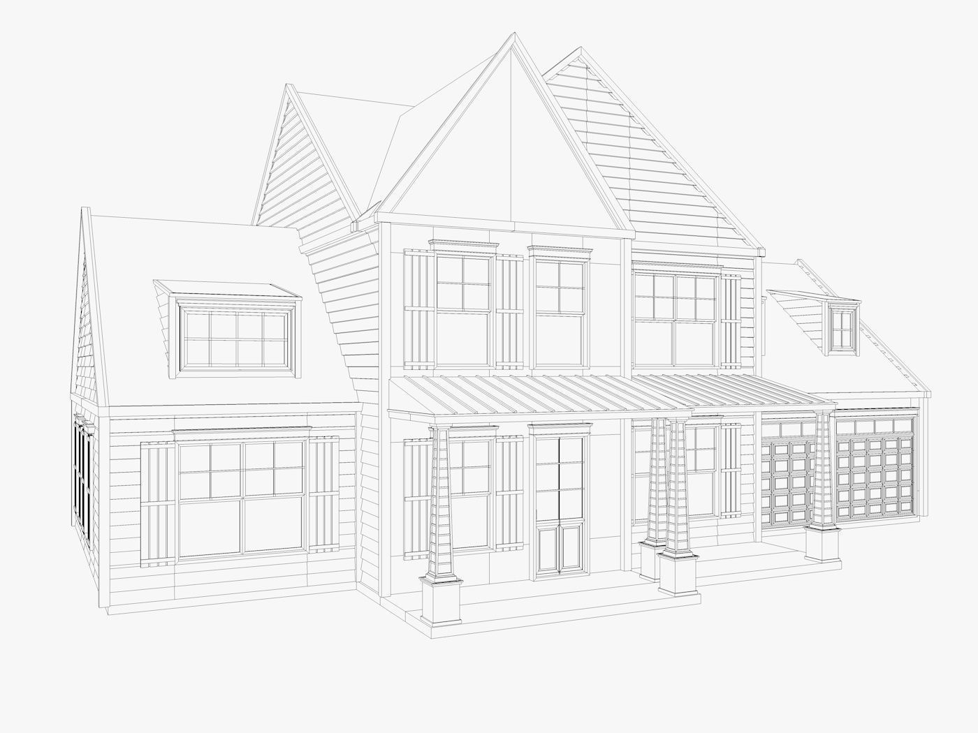 Classical American Houses Collection Low-poly 3D model_27