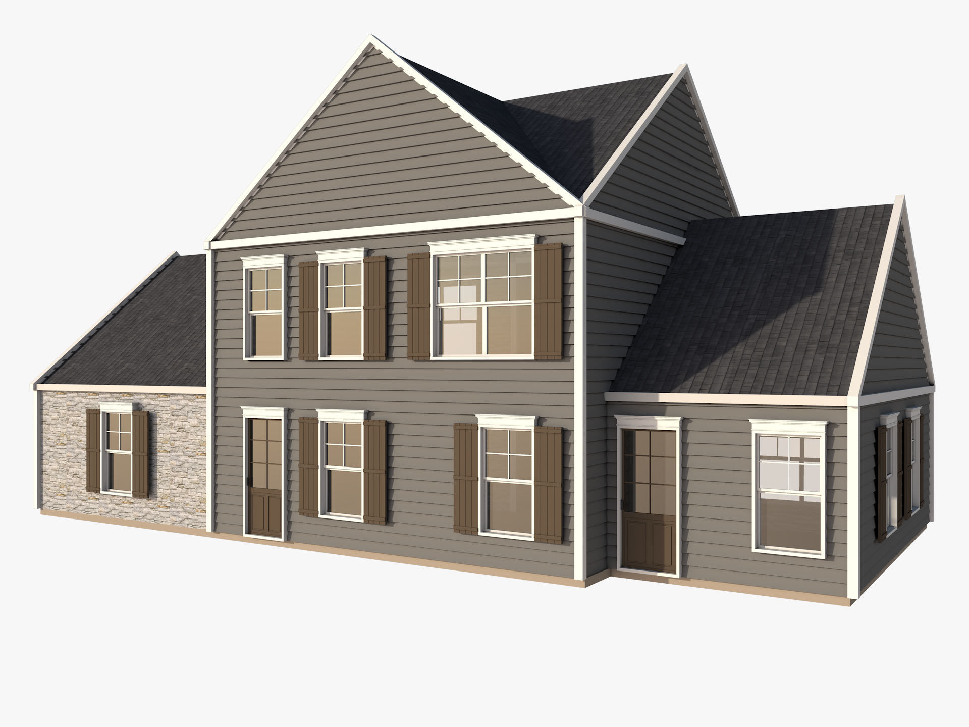 Classical American Houses Collection Low-poly 3D model_28