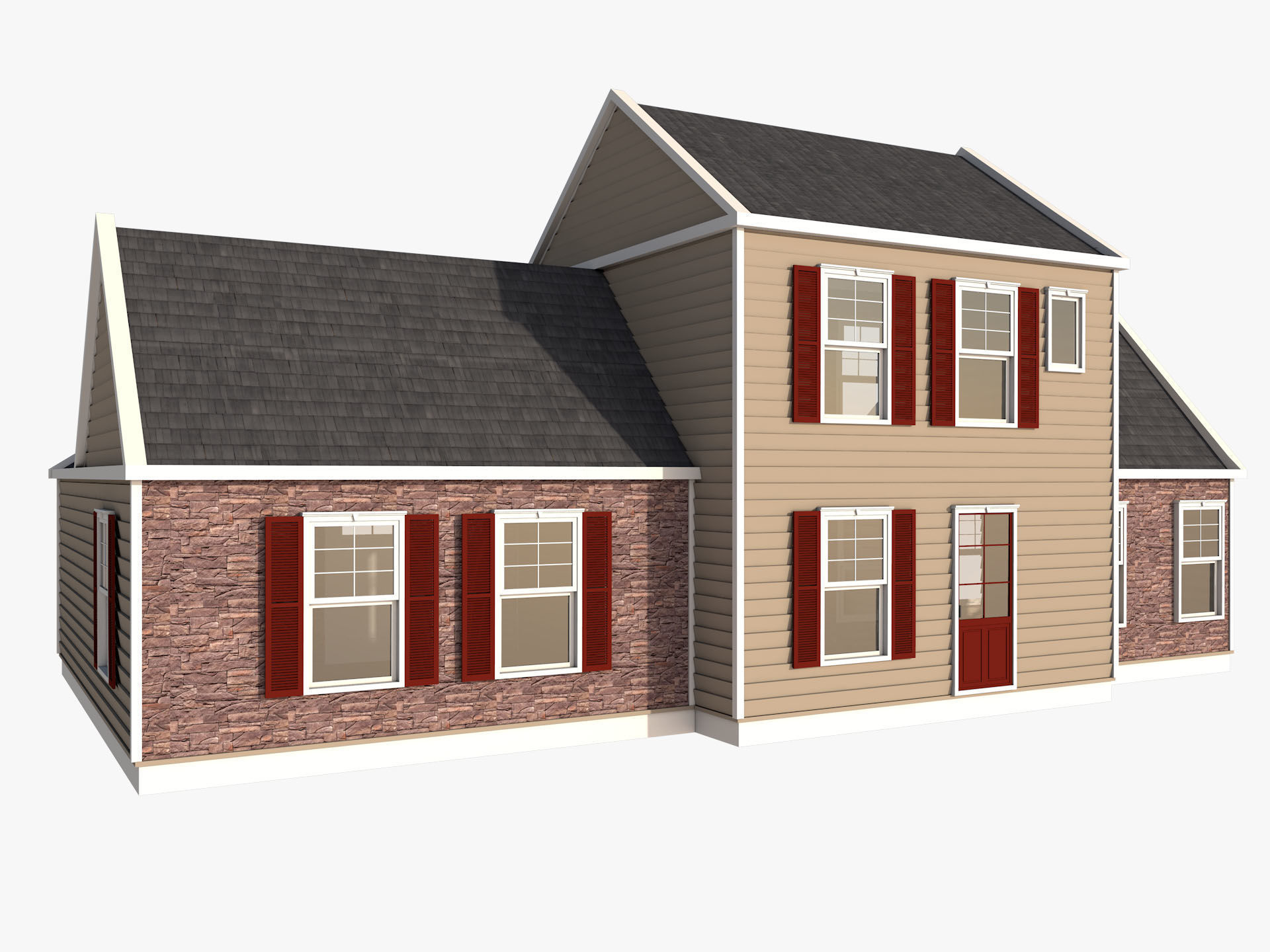 Classical American Houses Collection Low-poly 3D model_20