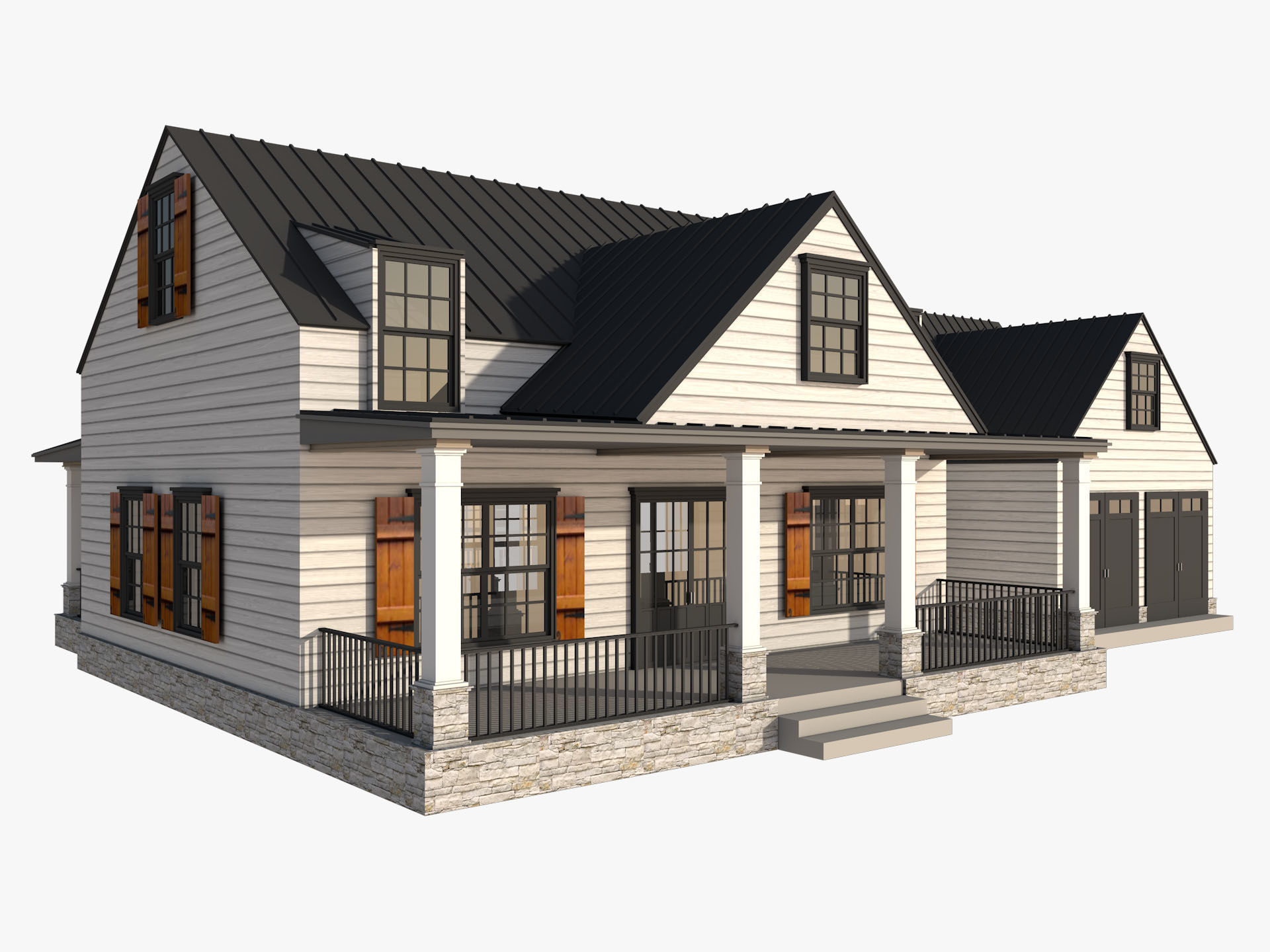Classical American Houses Collection Low-poly 3D model_34