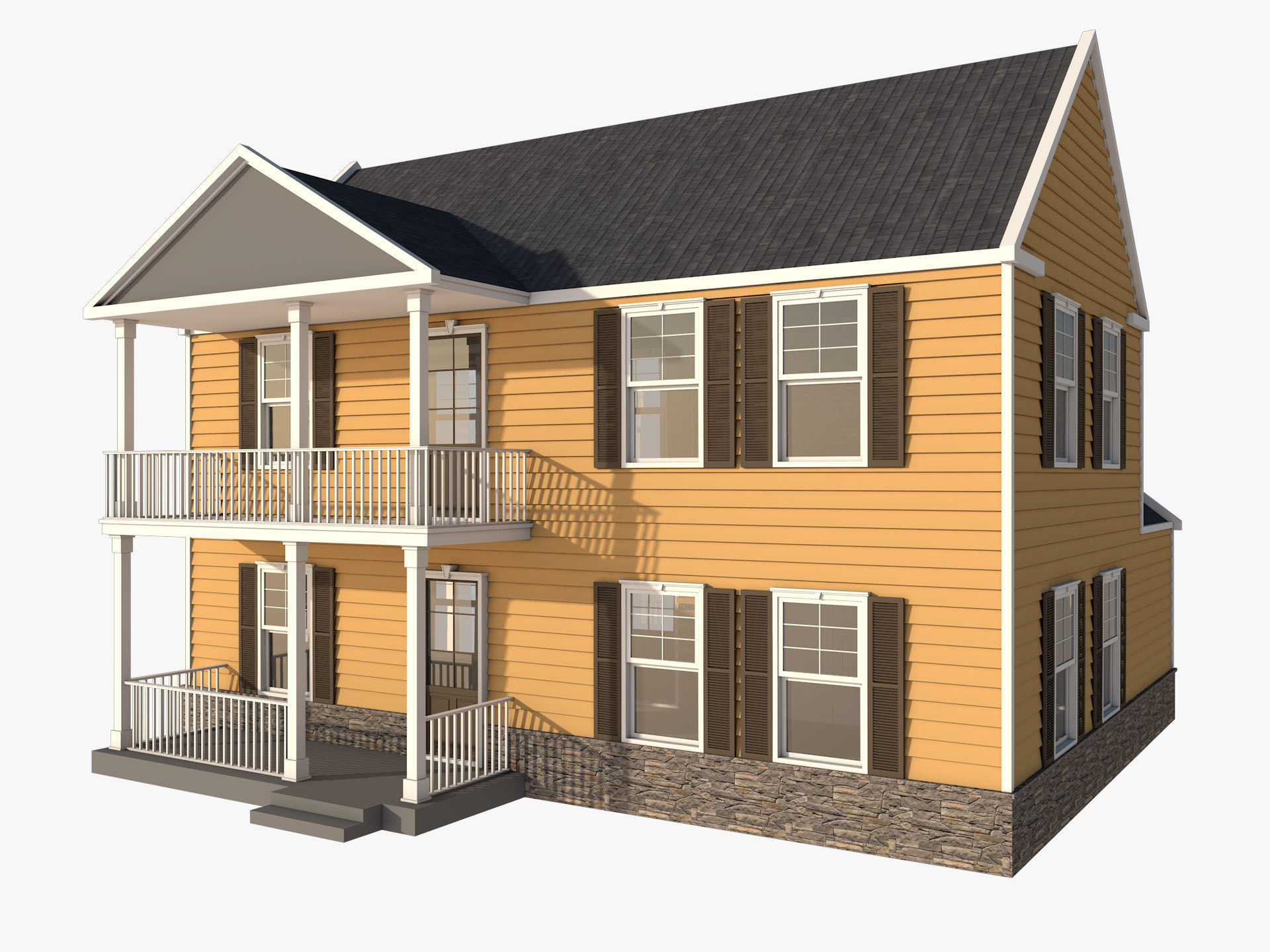 Classical American Houses Collection Low-poly 3D model_32