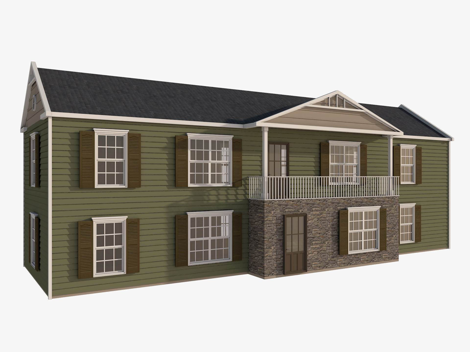 Classical American Houses Collection Low-poly 3D model_24