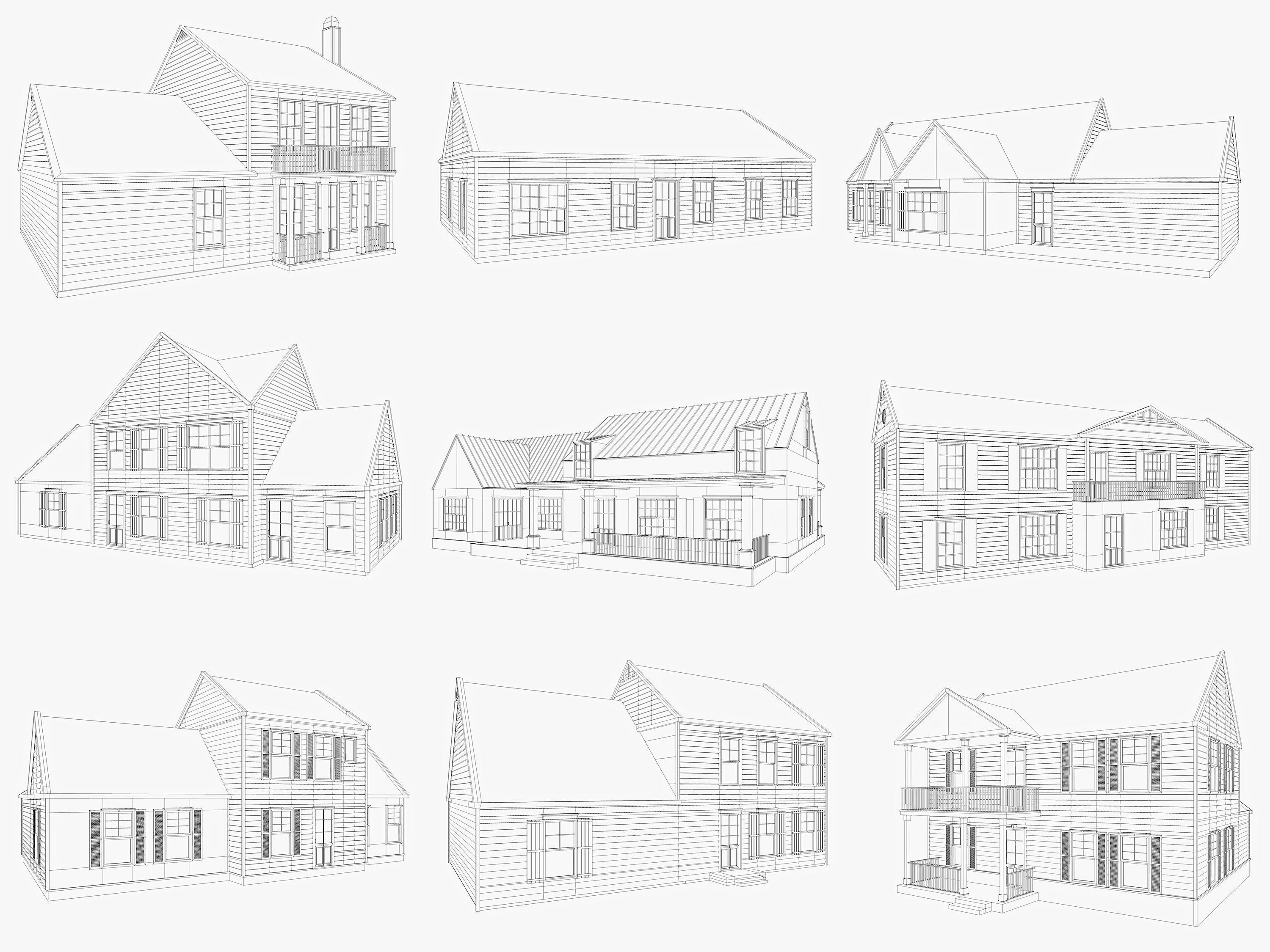 Classical American Houses Collection Low-poly 3D model_3
