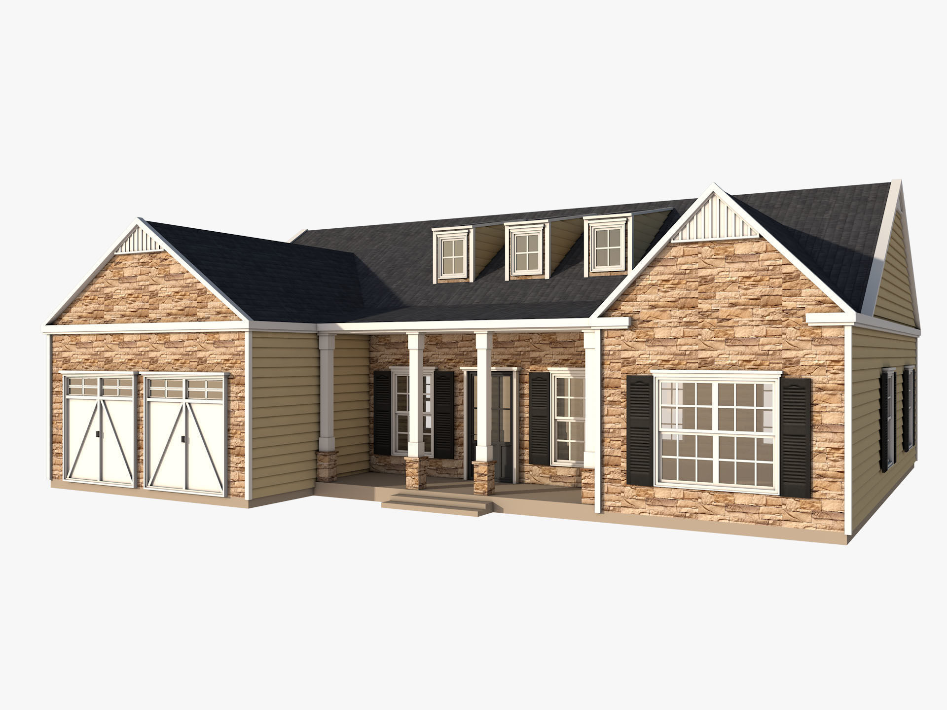 Classical American Houses Collection Low-poly 3D model_10