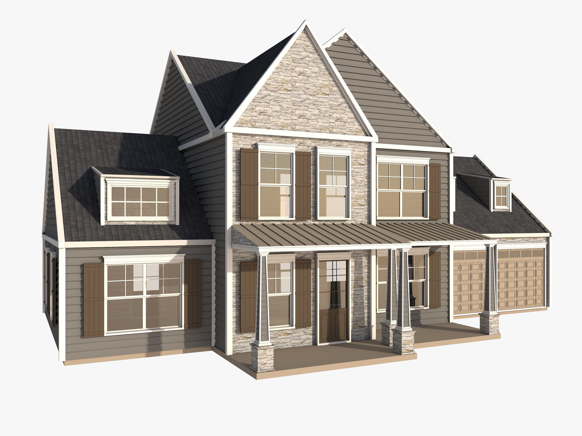 Classical American Houses Collection Low-poly 3D model_26