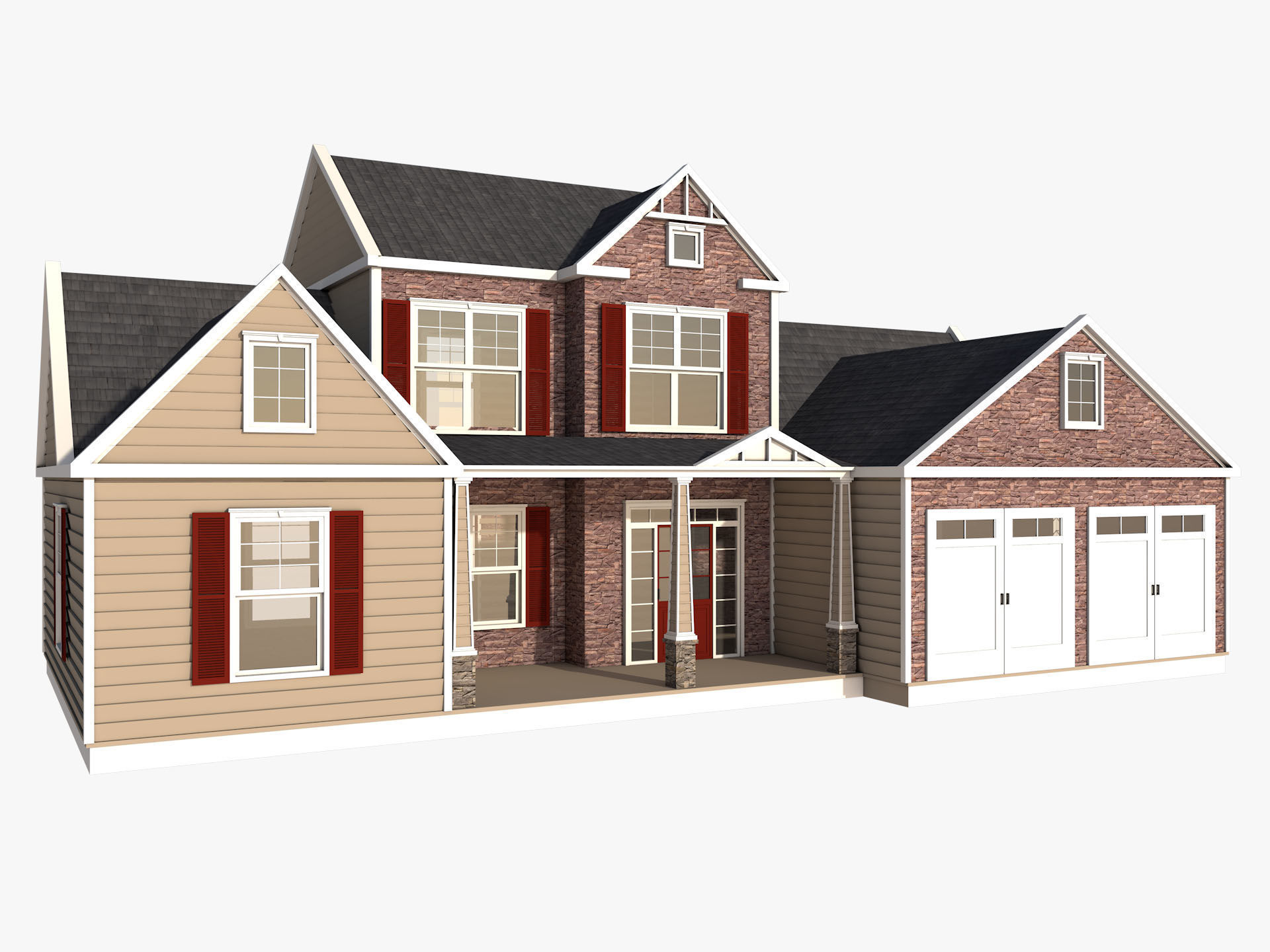 Classical American Houses Collection Low-poly 3D model_18