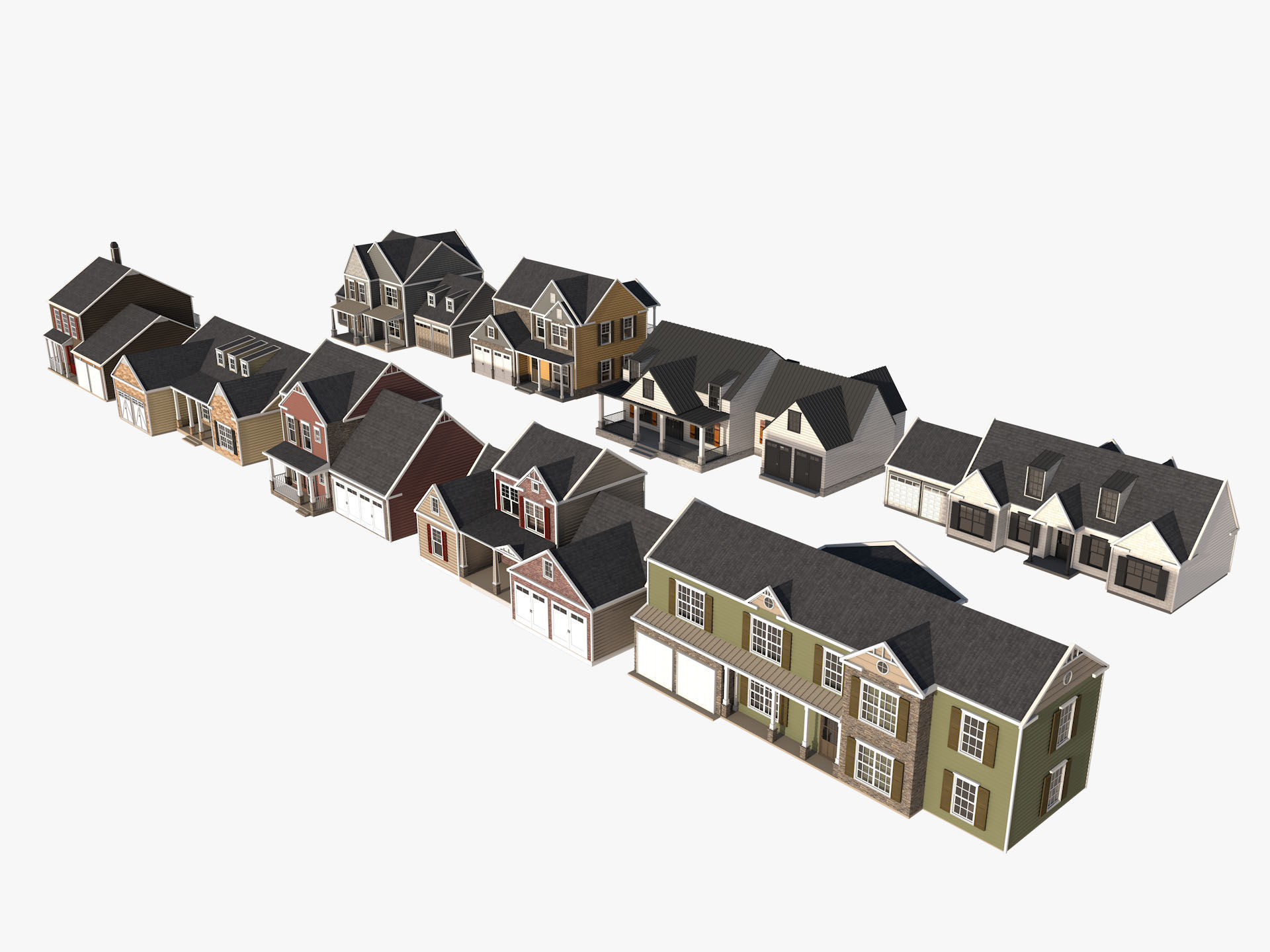 Classical American Houses Collection Low-poly 3D model_4