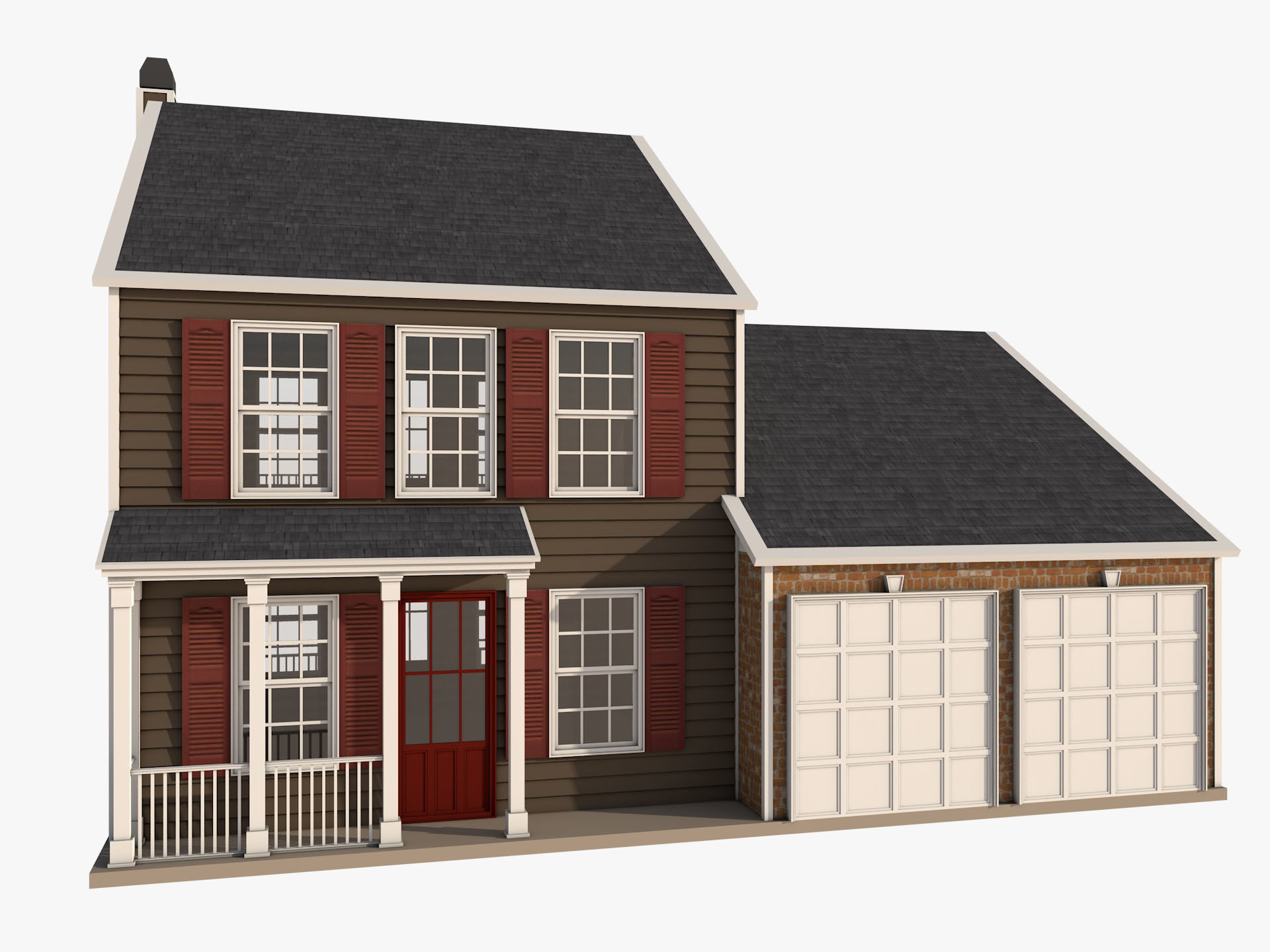 Classical American Houses Collection Low-poly 3D model_6